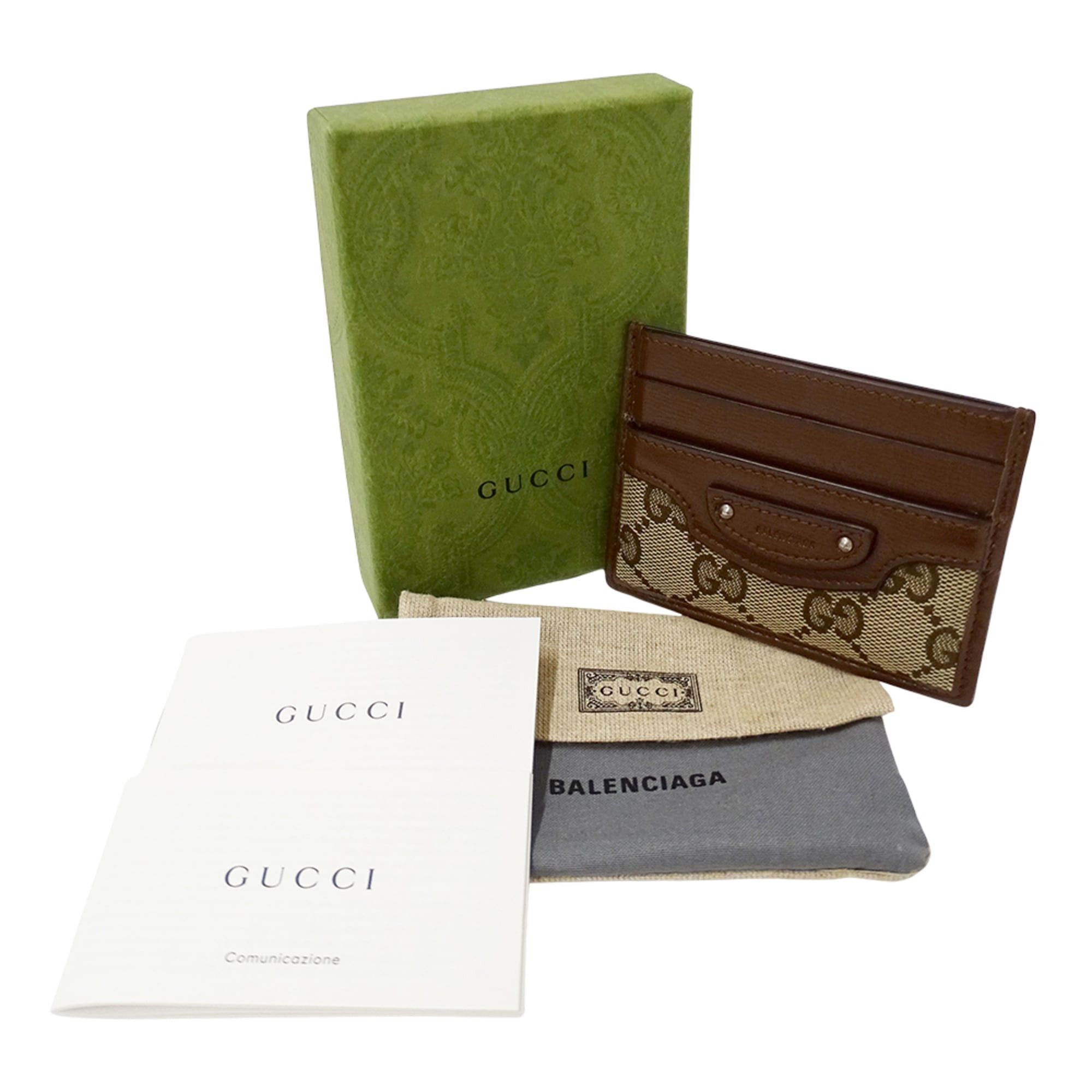 Gucci Gucci & Balenciaga collaboration business card holder/card case for women and men, featuring GG canvas leather in brown beige, item number 681709. Size ONE SIZE - 5 Thumbnail