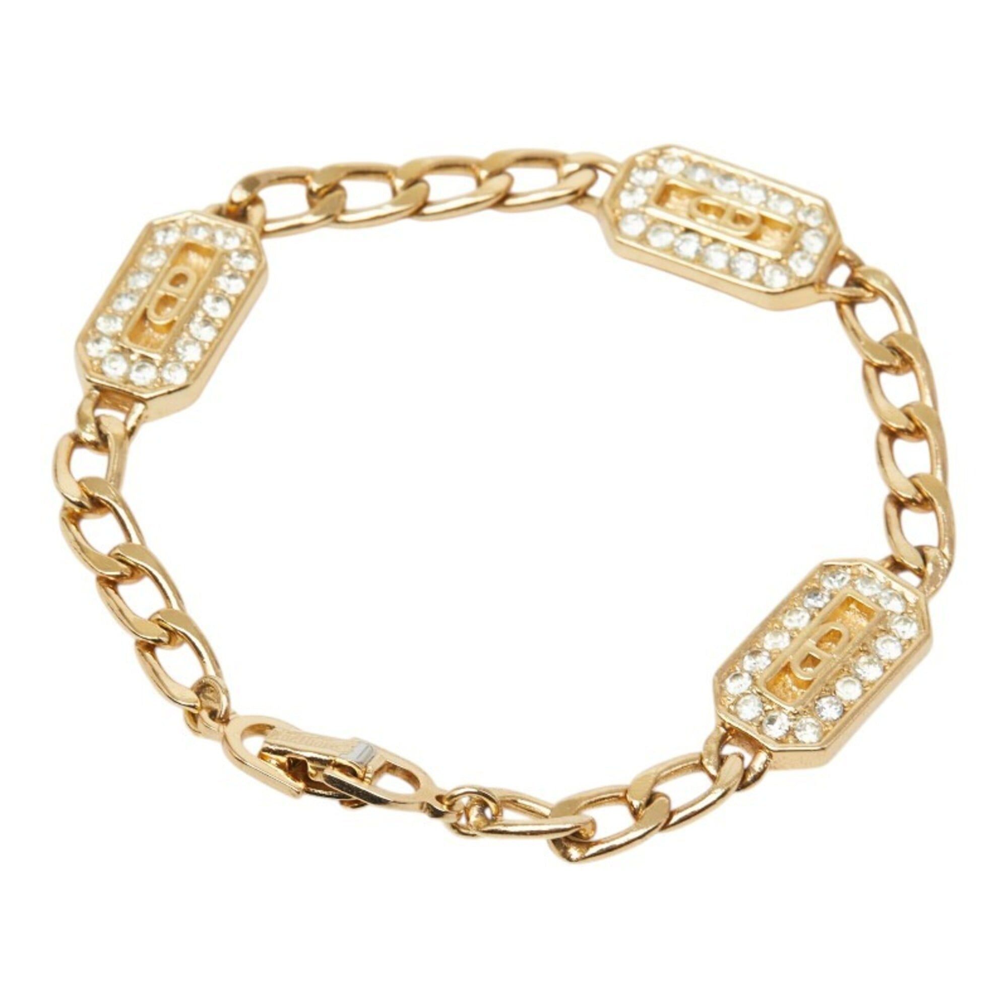 Dior Christian Dior Dior CD Logo Bracelet, Gold Plated, Rhinestones, Women's Size ONE SIZE - 2 Thumbnail
