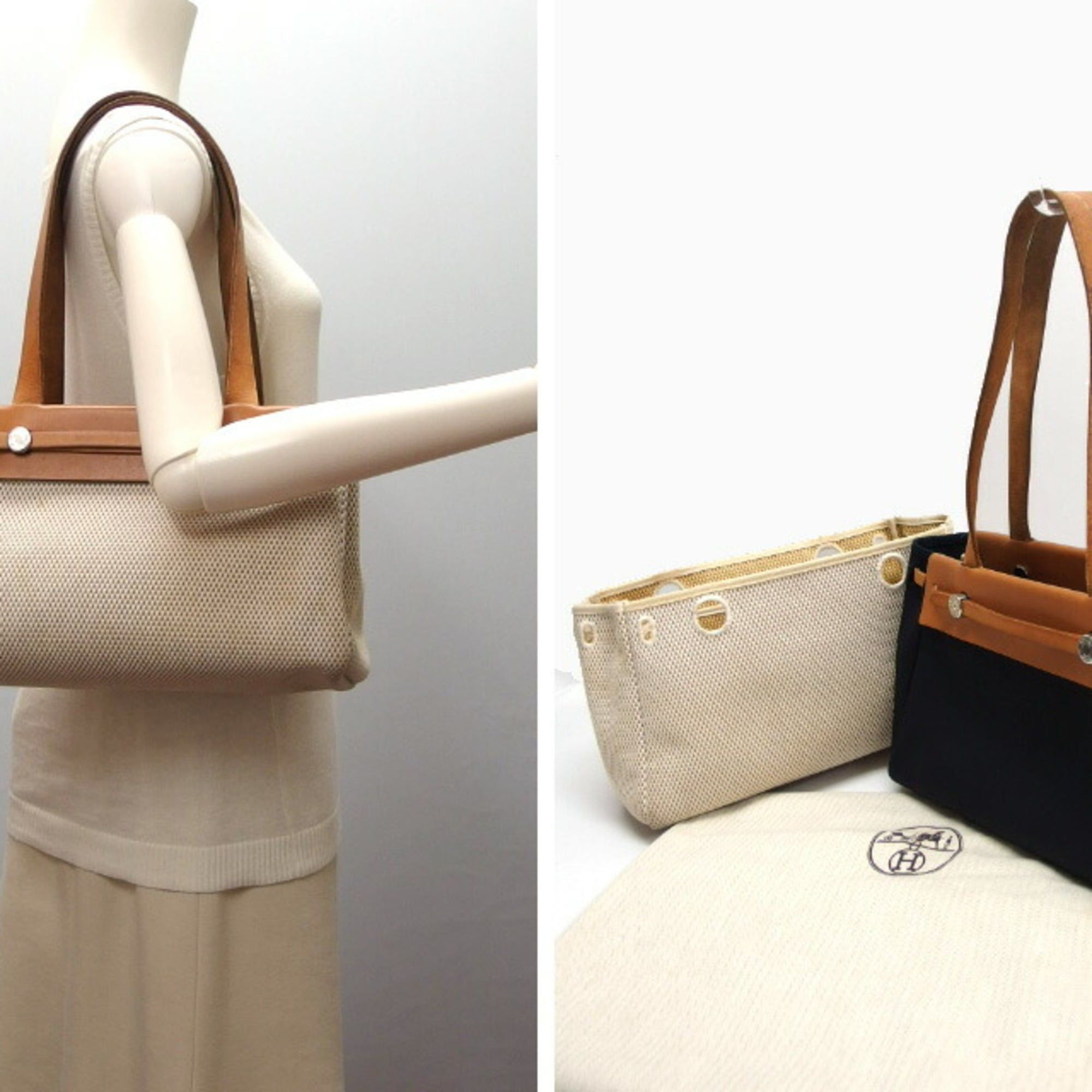 Hermes Hermes Herbag Cabas PM Tote Bag, Black/Beige Size ONE SIZE - 3 Thumbnail