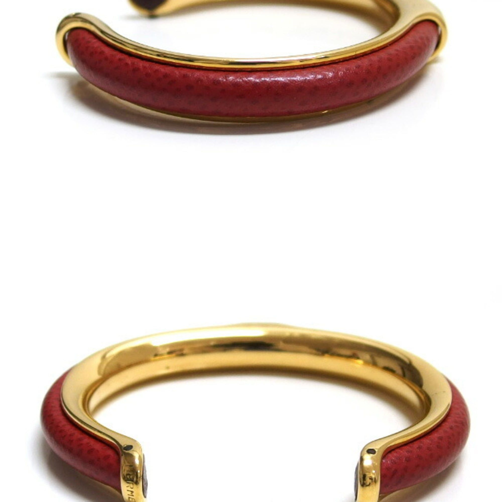 Hermes Hermes Oval Leather Combination Bangle, Gold x Red Size ONE SIZE - 3 Thumbnail