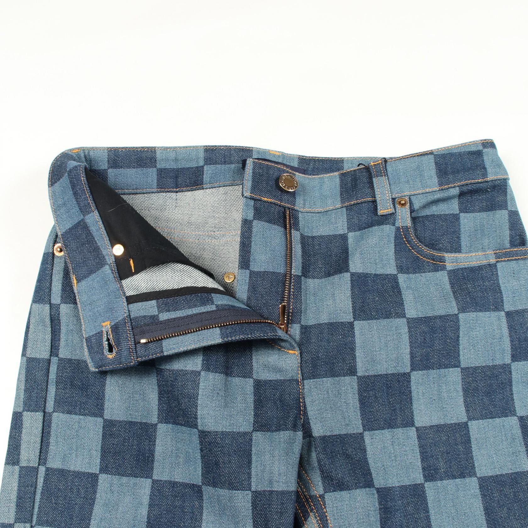 Louis Vuitton Louis Vuitton Louis Vuitton Damier Cotton Denim Pants Textile Bottoms FHPA080UY DUTY FREE for USA Size ONE SIZE - 5 Thumbnail