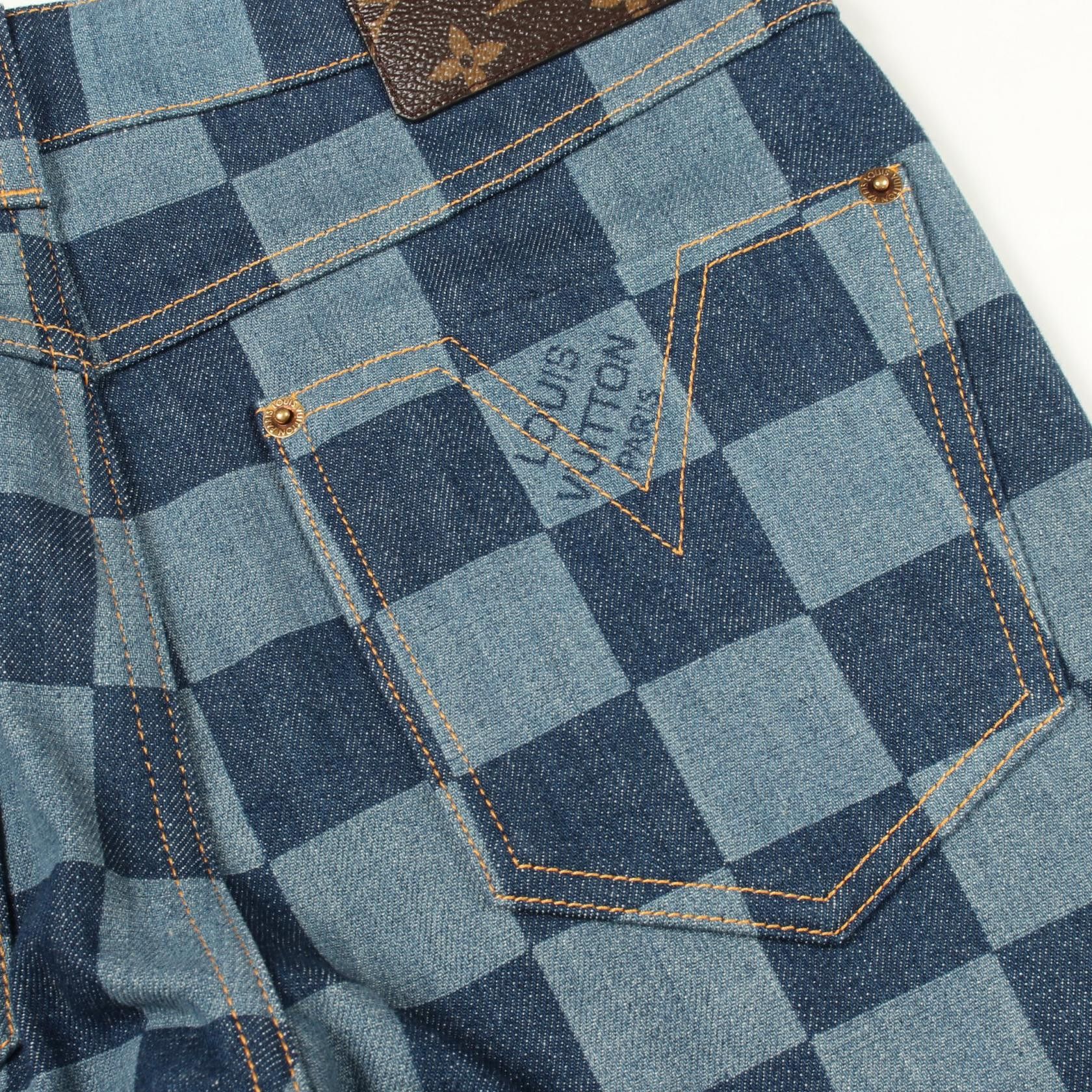 Louis Vuitton Louis Vuitton Louis Vuitton Damier Cotton Denim Pants Textile Bottoms FHPA080UY DUTY FREE for USA Size ONE SIZE - 7 Thumbnail