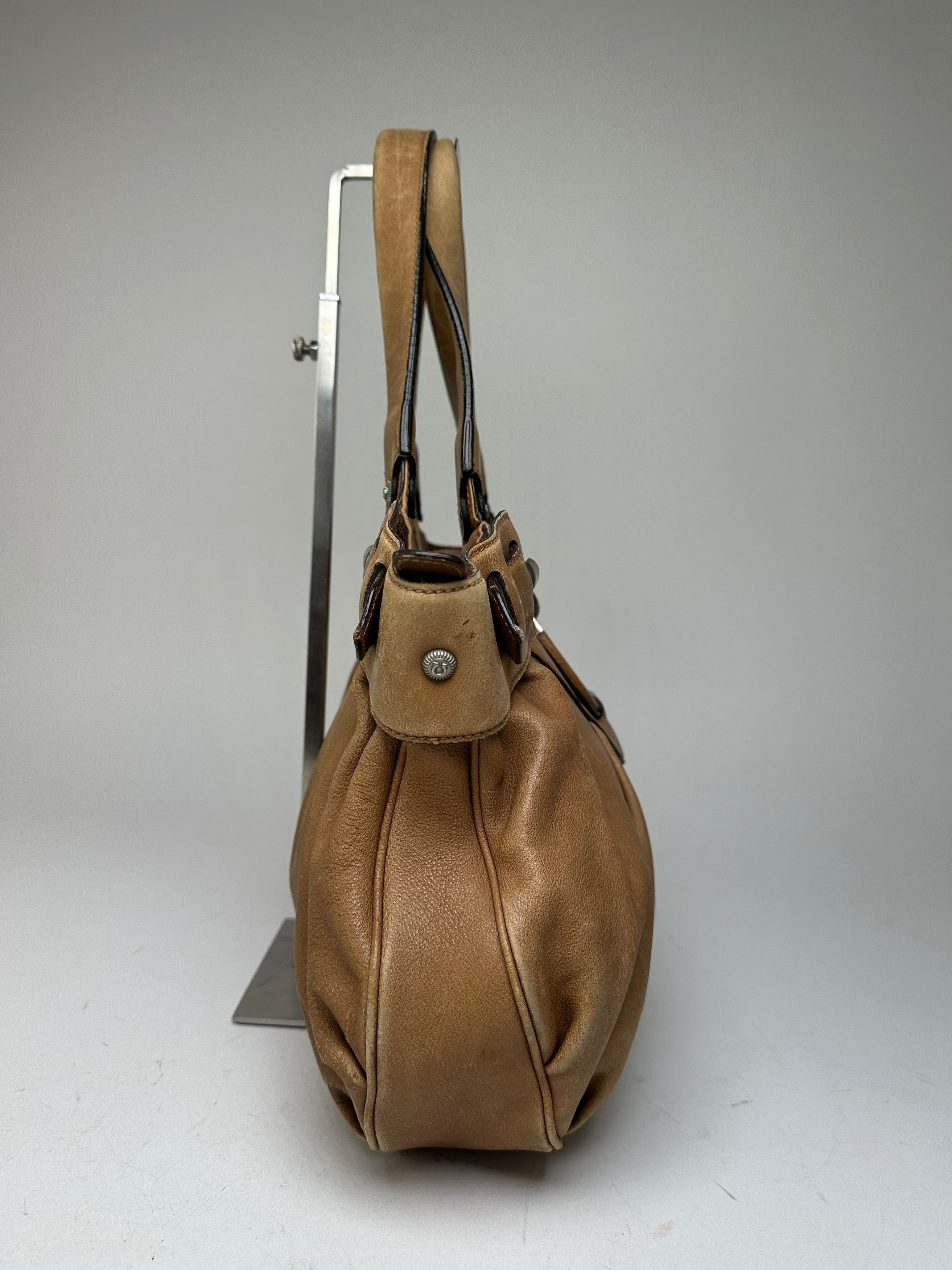 Salvatore Ferragamo Vintage Gancini Shoulder Bag Canvas Tan Size ONE SIZE - 7 Thumbnail