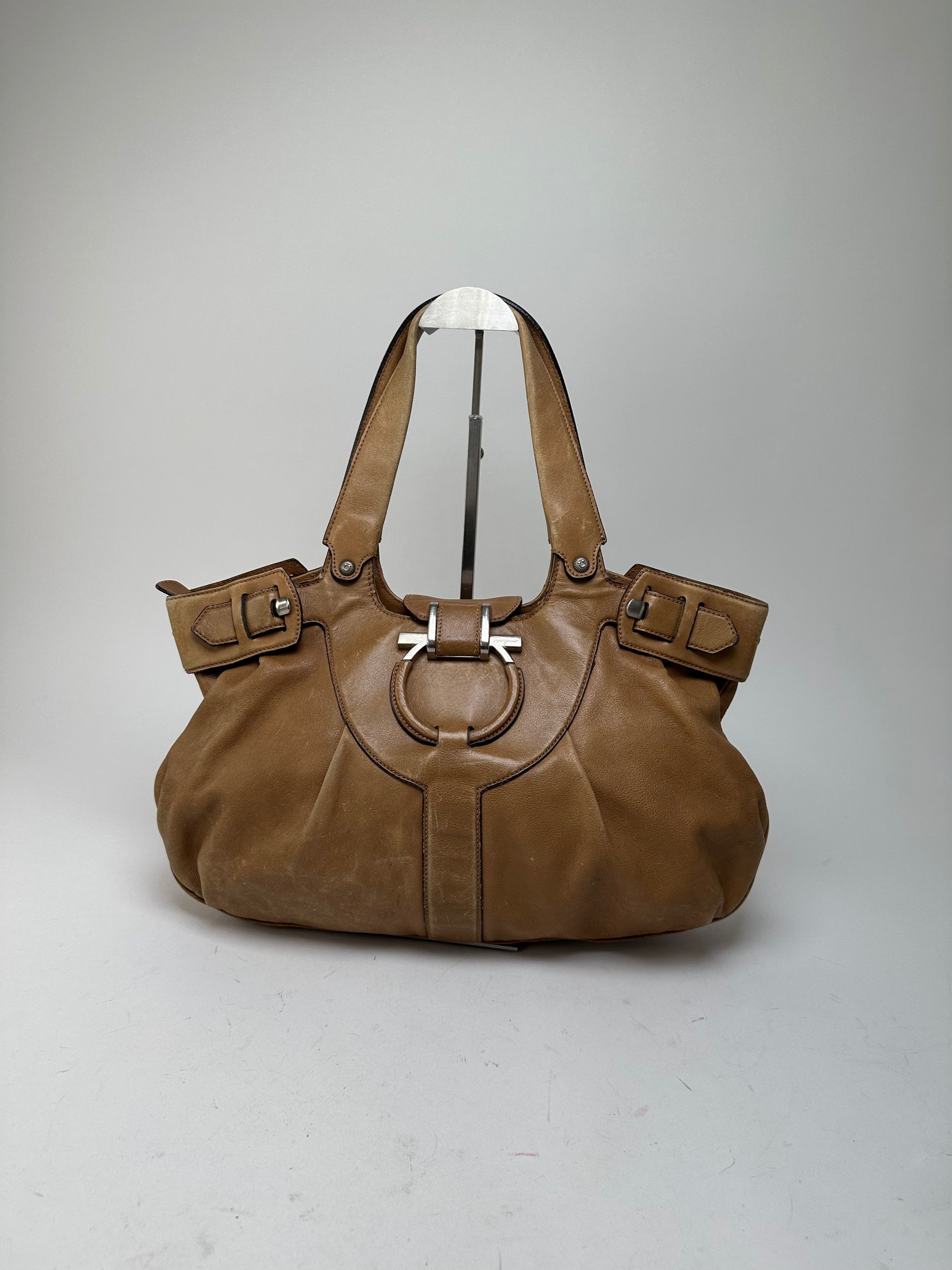 Salvatore Ferragamo Vintage Gancini Shoulder Bag Canvas Tan Size ONE SIZE - 14 Thumbnail