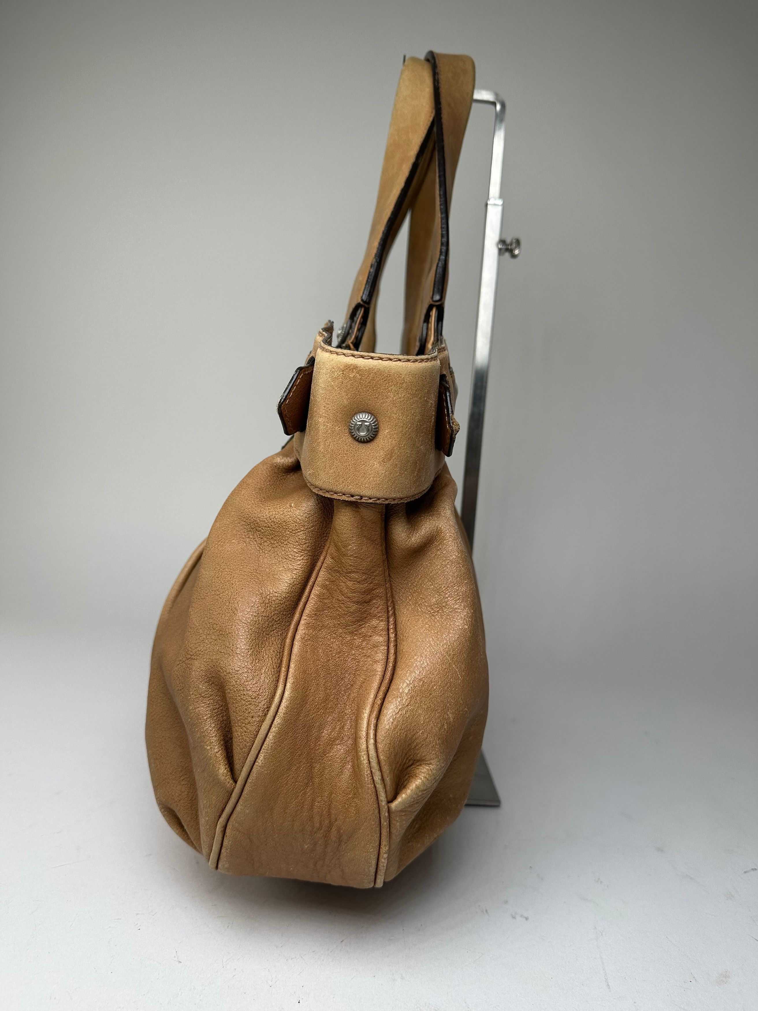 Salvatore Ferragamo Vintage Gancini Shoulder Bag Canvas Tan Size ONE SIZE - 9 Thumbnail