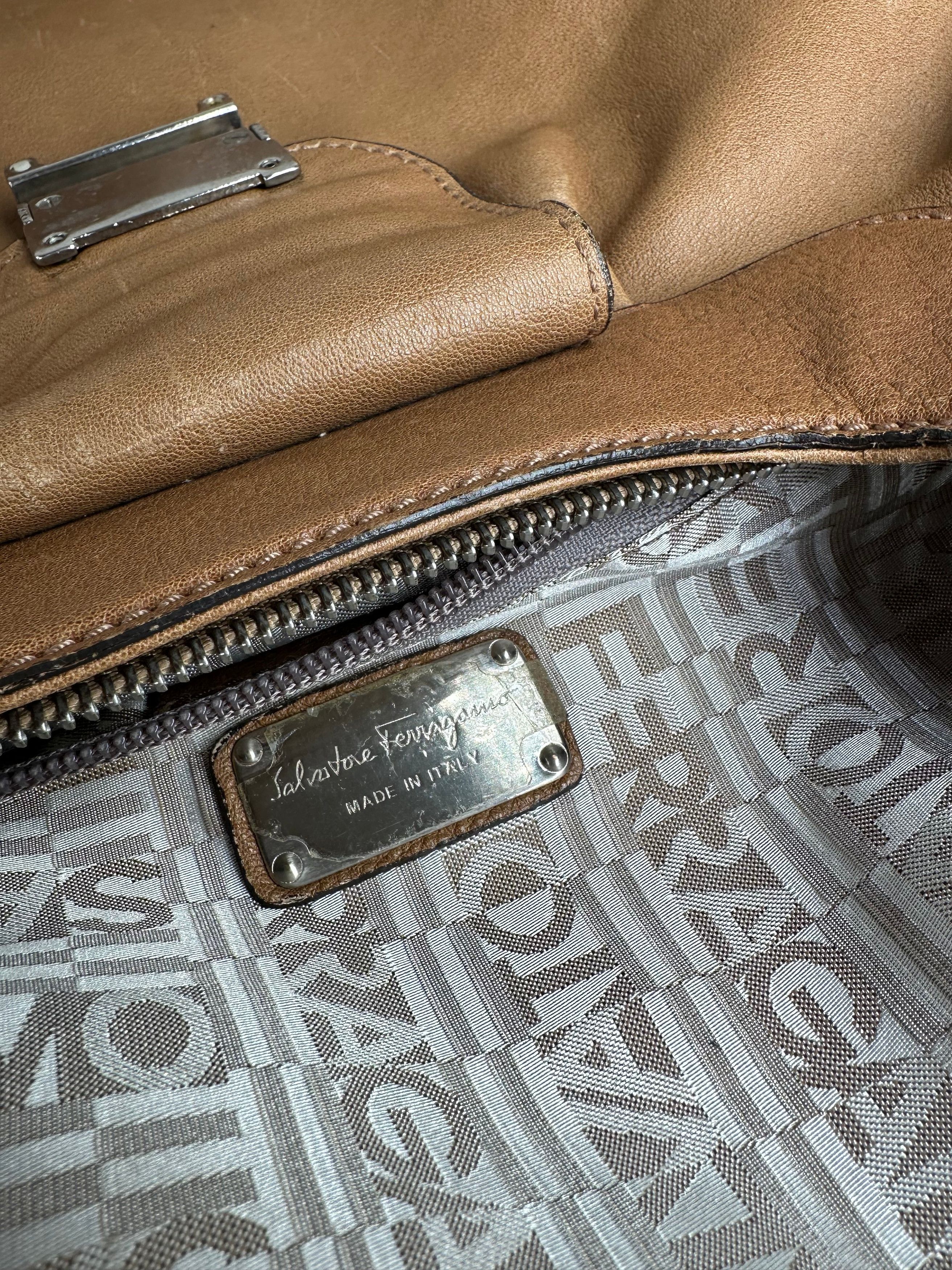 Salvatore Ferragamo Vintage Gancini Shoulder Bag Canvas Tan Size ONE SIZE - 5 Thumbnail
