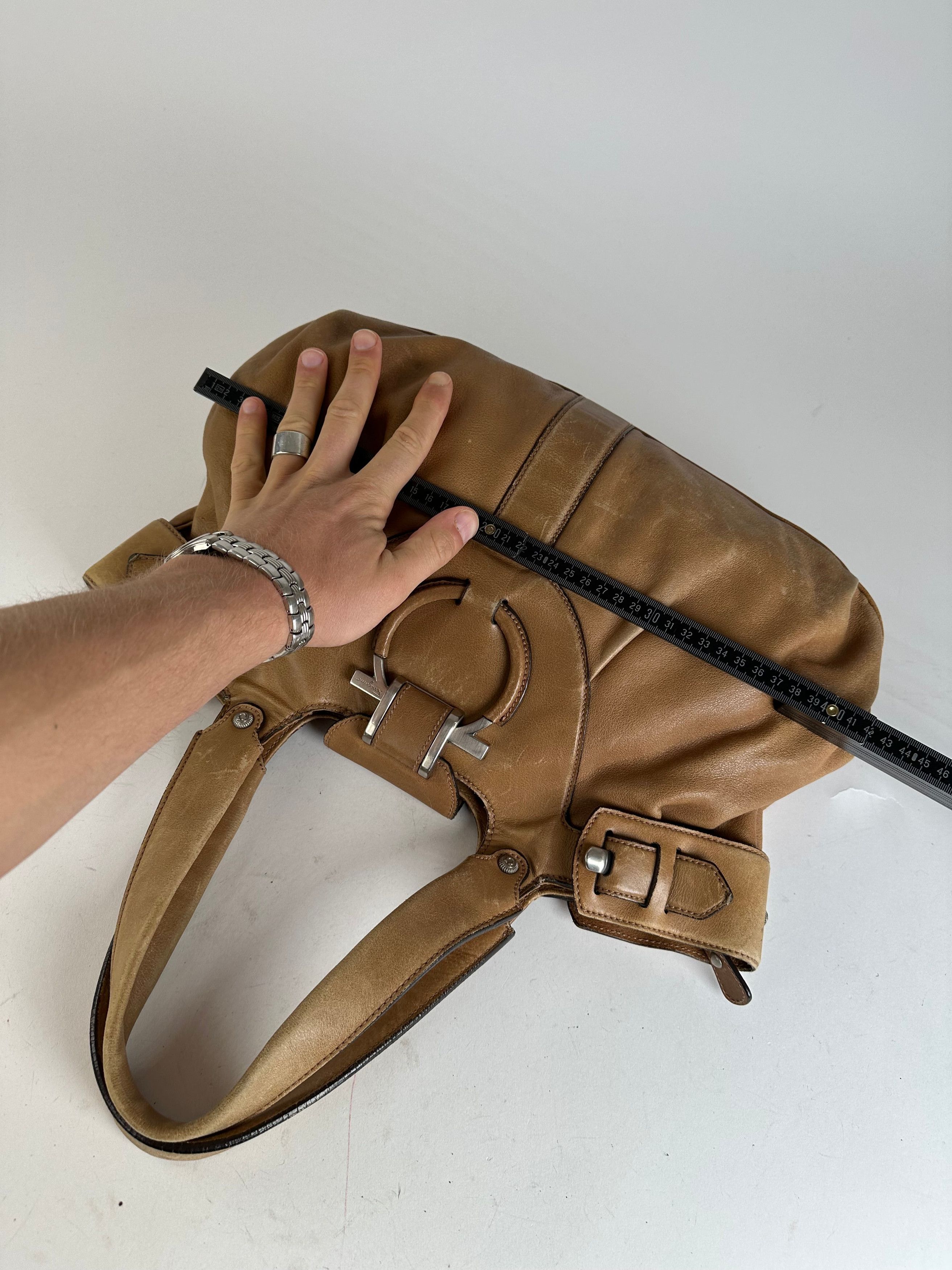 Salvatore Ferragamo Vintage Gancini Shoulder Bag Canvas Tan Size ONE SIZE - 10 Thumbnail