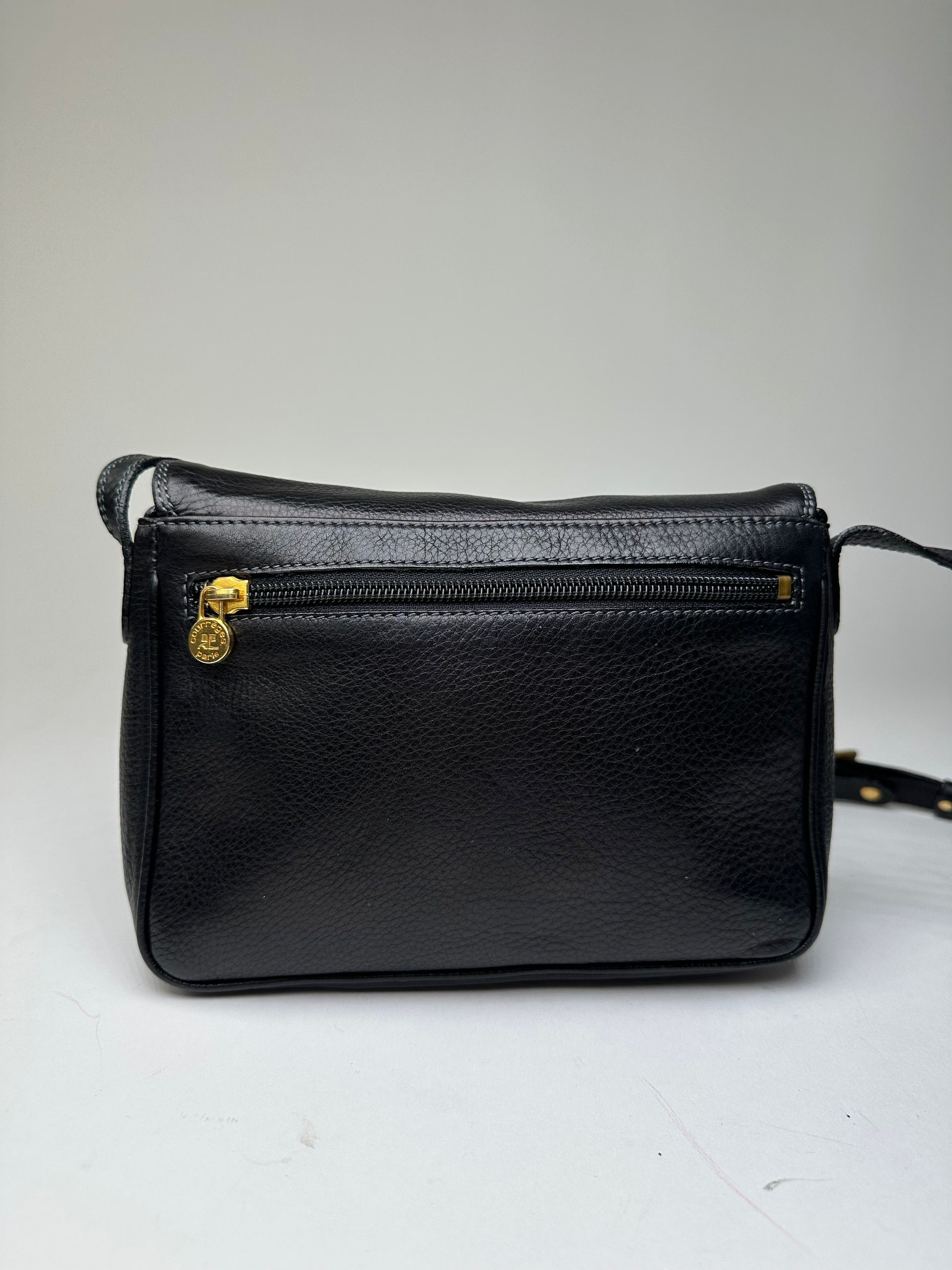 Courreges Vintage Paris Pebbled Leather Crossbody Flap Bag Black Size ONE SIZE - 2 Thumbnail