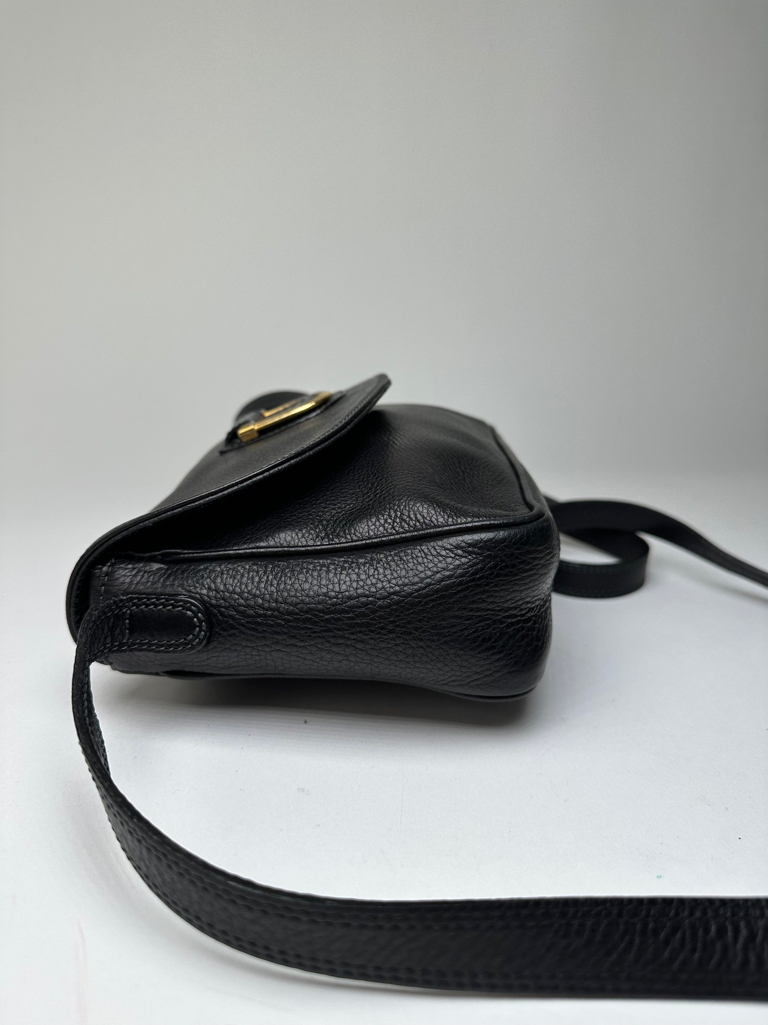 Courreges Vintage Paris Pebbled Leather Crossbody Flap Bag Black Size ONE SIZE - 8 Thumbnail