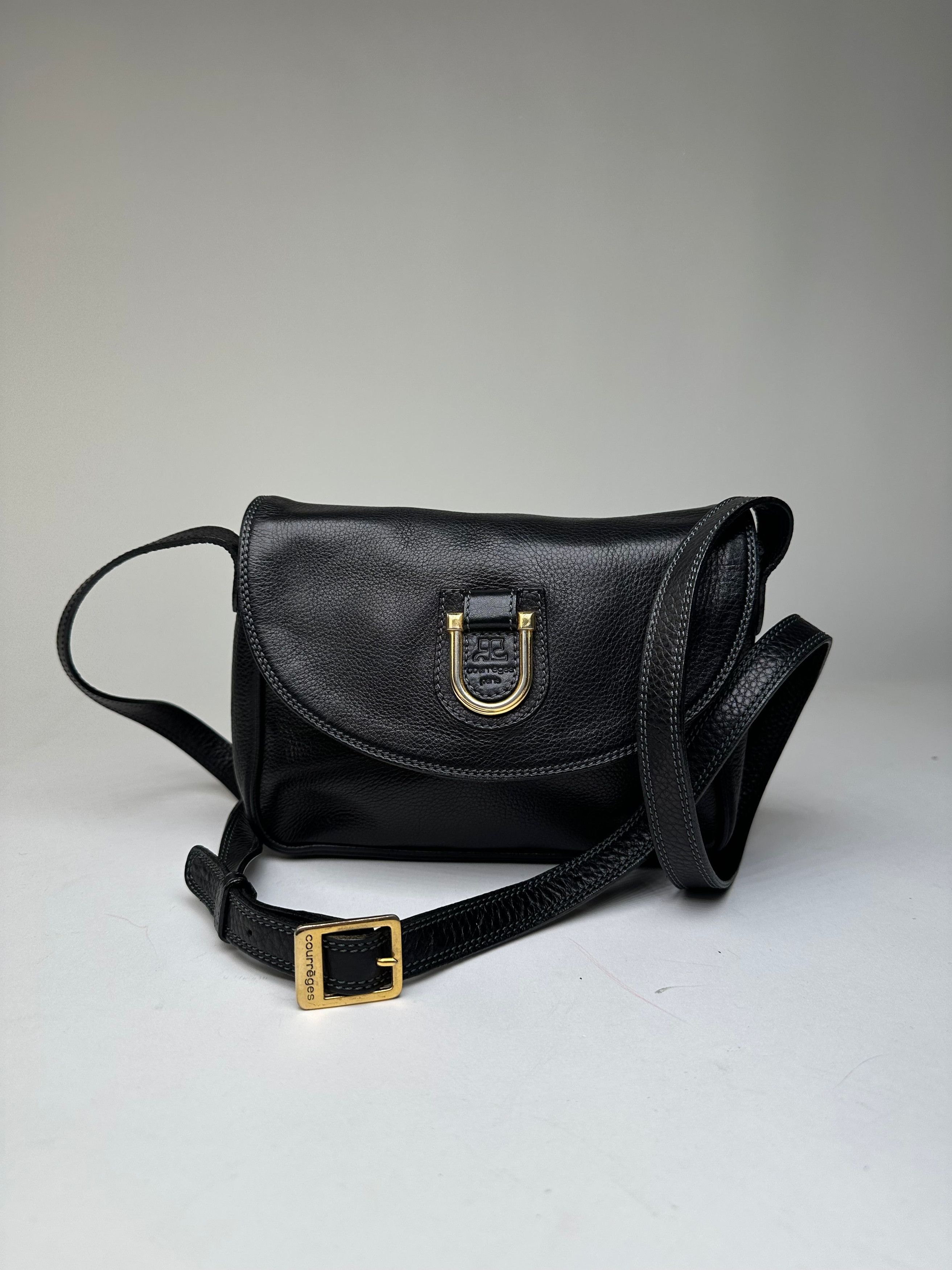 Courreges Vintage Paris Pebbled Leather Crossbody Flap Bag Black Size ONE SIZE - 6 Thumbnail
