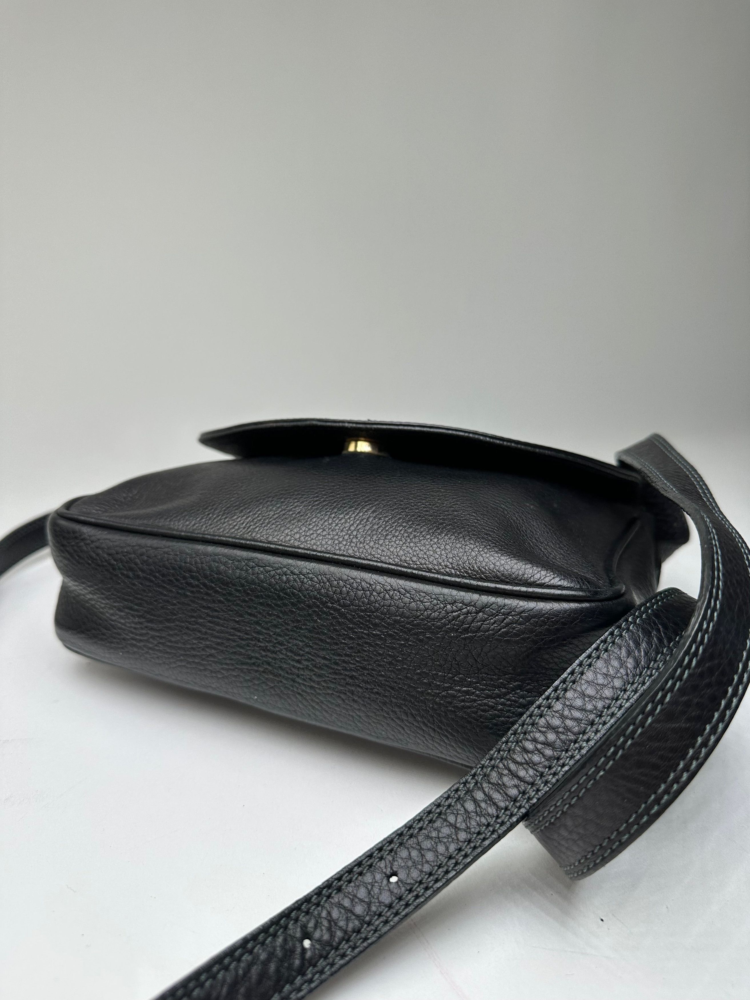 Courreges Vintage Paris Pebbled Leather Crossbody Flap Bag Black Size ONE SIZE - 7 Thumbnail
