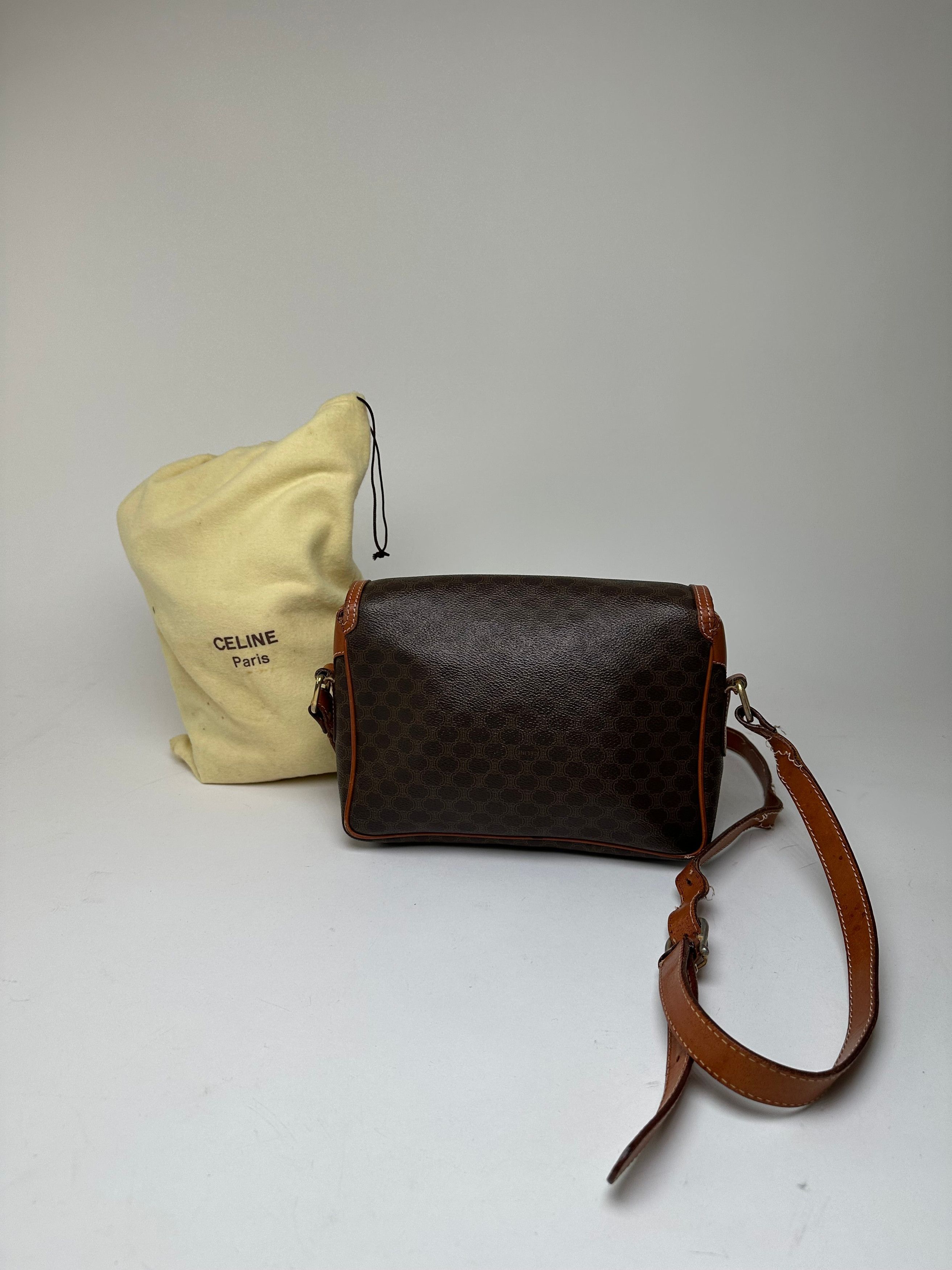 Celine Vintage Macadam Canvas Crossbody Shoulder Bag Dark Brown Size ONE SIZE - 2 Thumbnail