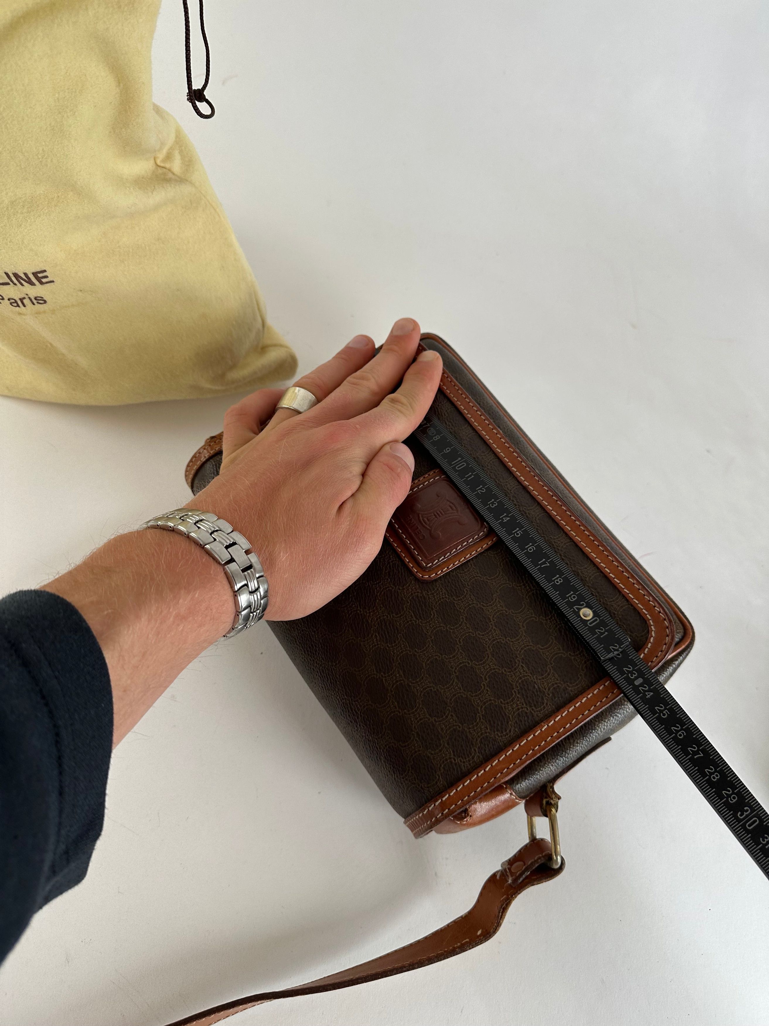 Celine Vintage Macadam Canvas Crossbody Shoulder Bag Dark Brown Size ONE SIZE - 9 Thumbnail