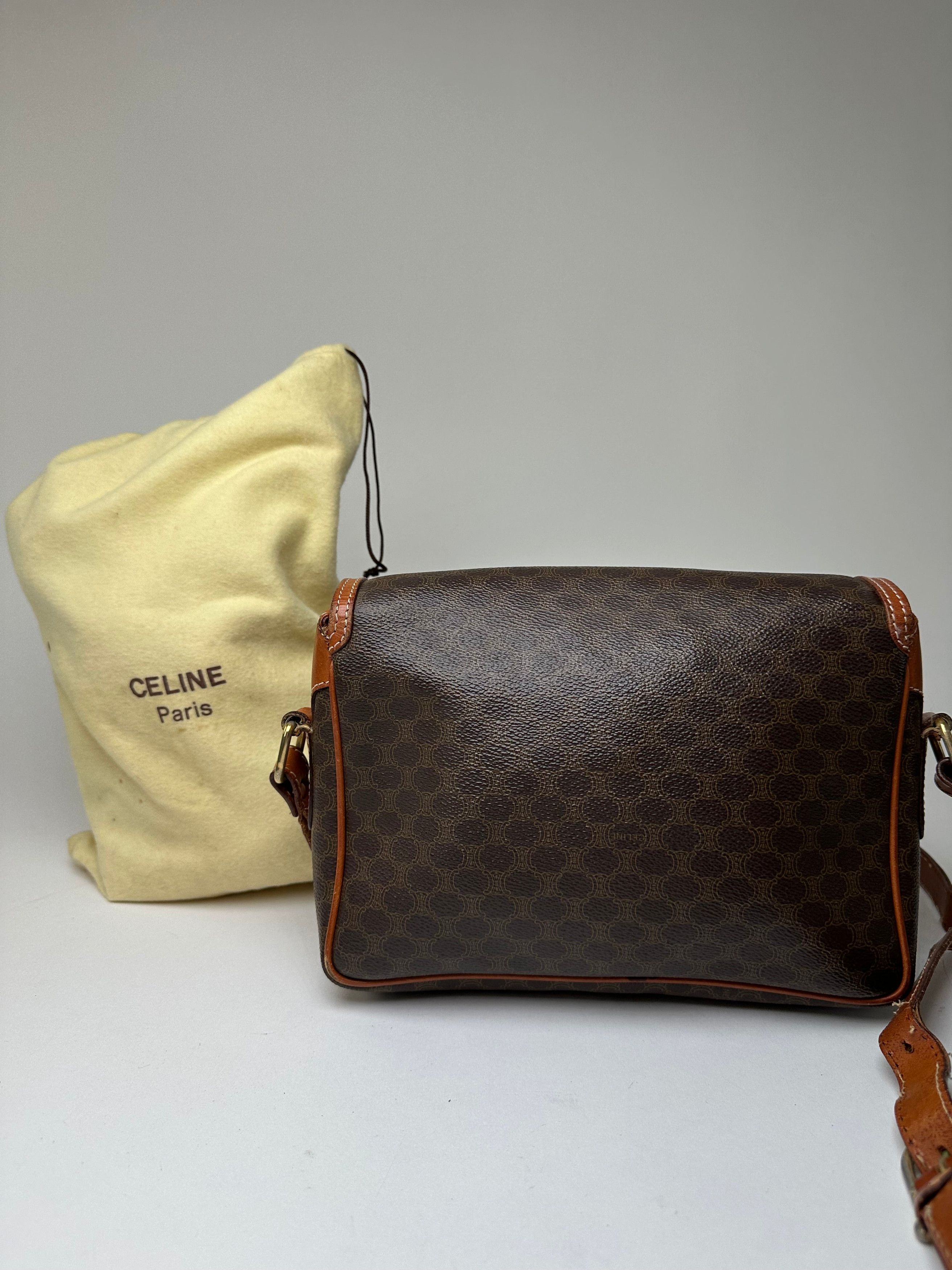 Celine Vintage Macadam Canvas Crossbody Shoulder Bag Dark Brown Size ONE SIZE - 15 Thumbnail