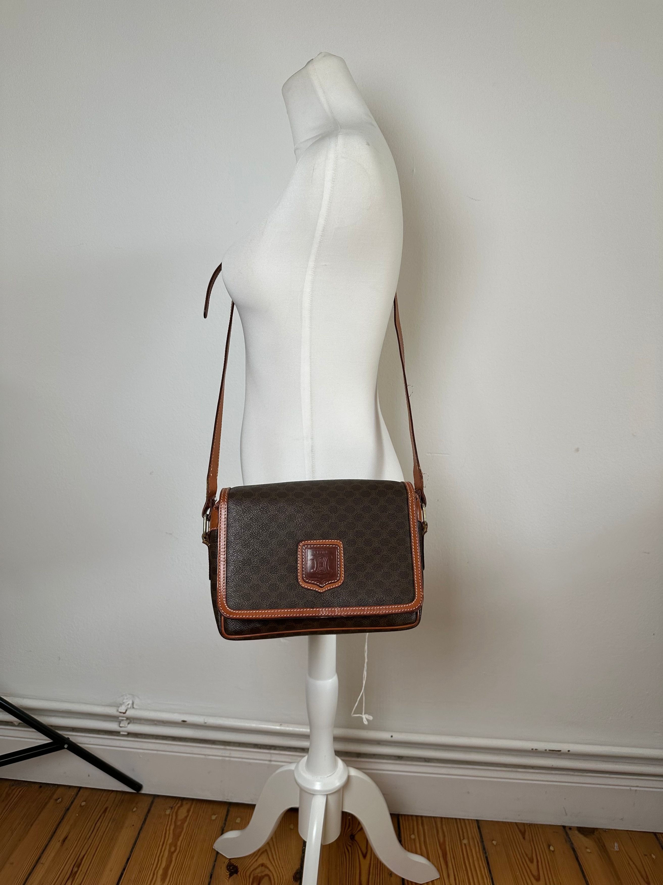 Celine Vintage Macadam Canvas Crossbody Shoulder Bag Dark Brown Size ONE SIZE - 8 Thumbnail