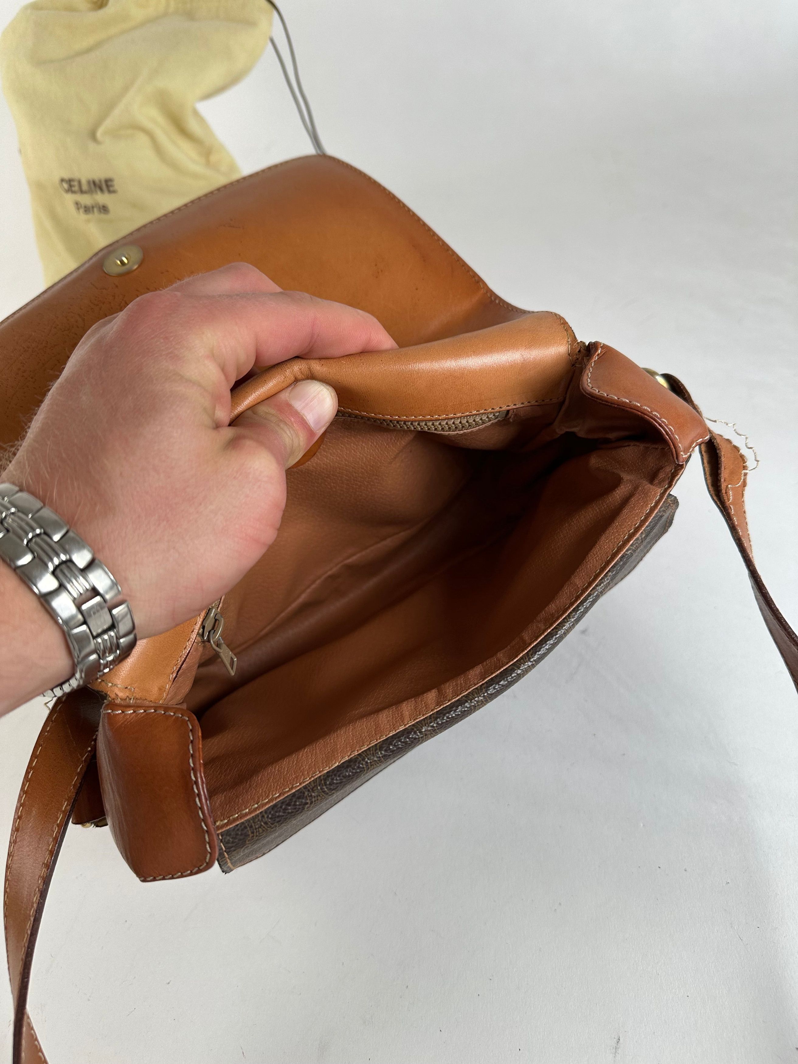 Celine Vintage Macadam Canvas Crossbody Shoulder Bag Dark Brown Size ONE SIZE - 7 Thumbnail