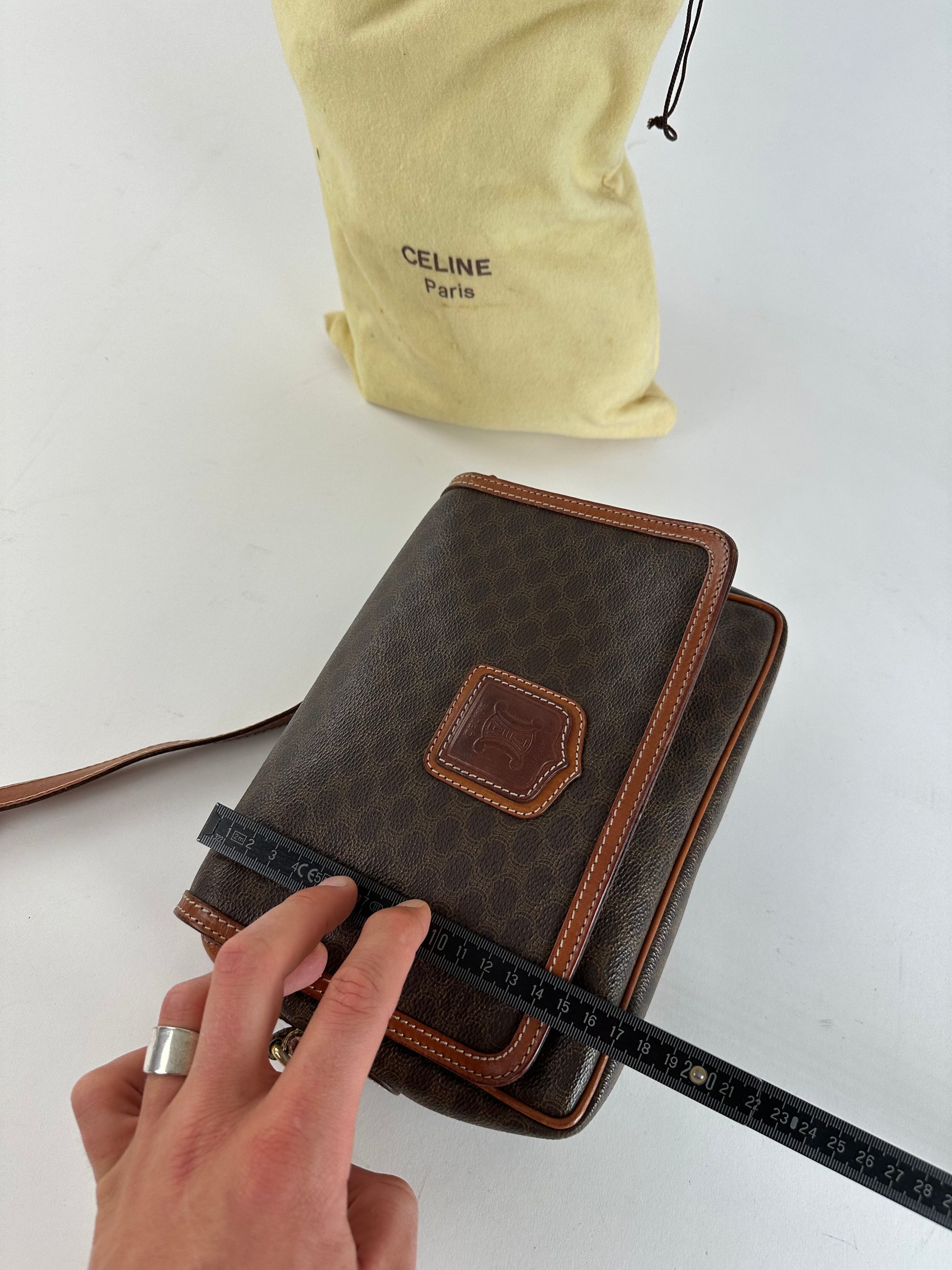 Celine Vintage Macadam Canvas Crossbody Shoulder Bag Dark Brown Size ONE SIZE - 10 Thumbnail