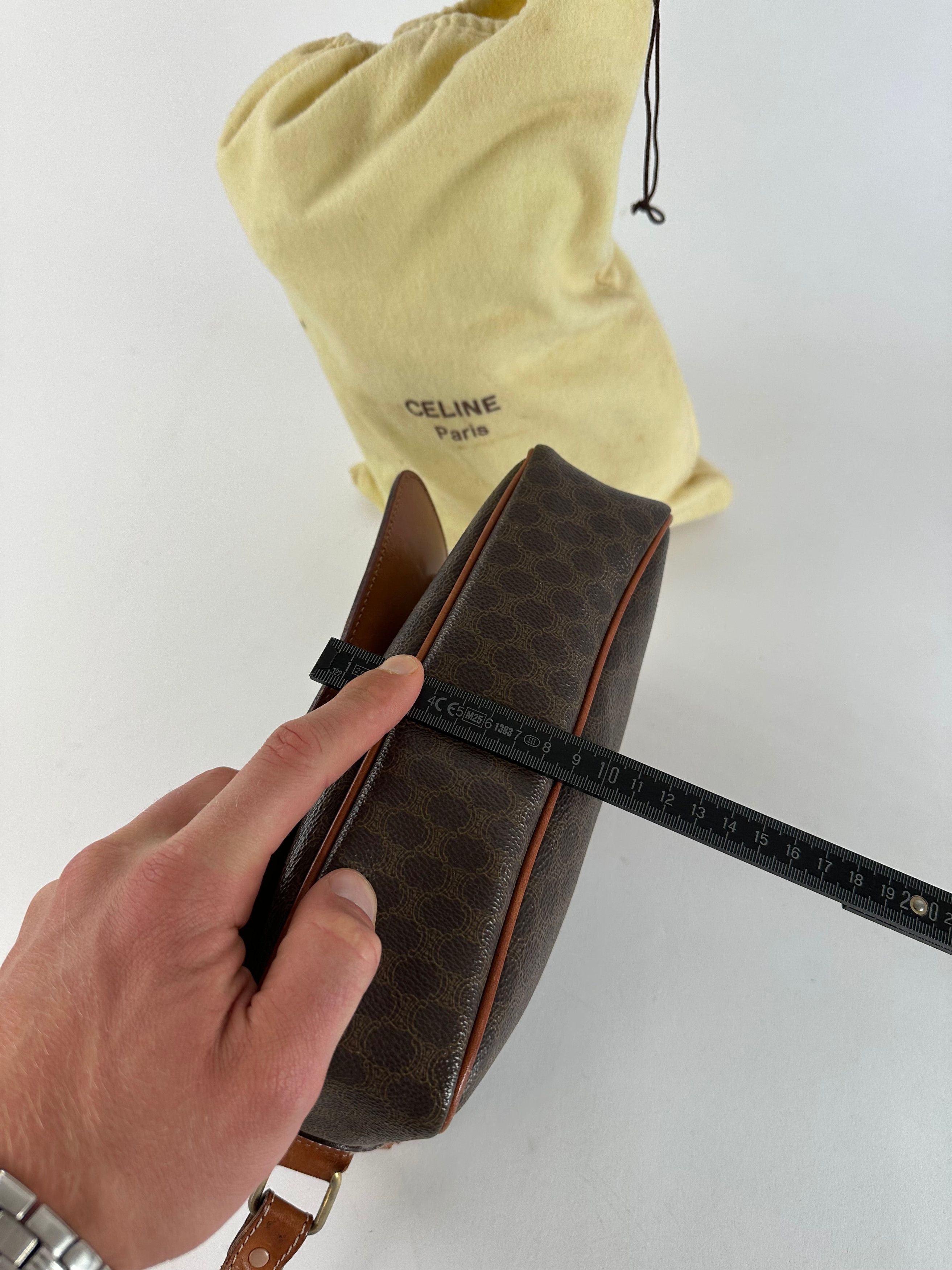 Celine Vintage Macadam Canvas Crossbody Shoulder Bag Dark Brown Size ONE SIZE - 11 Thumbnail