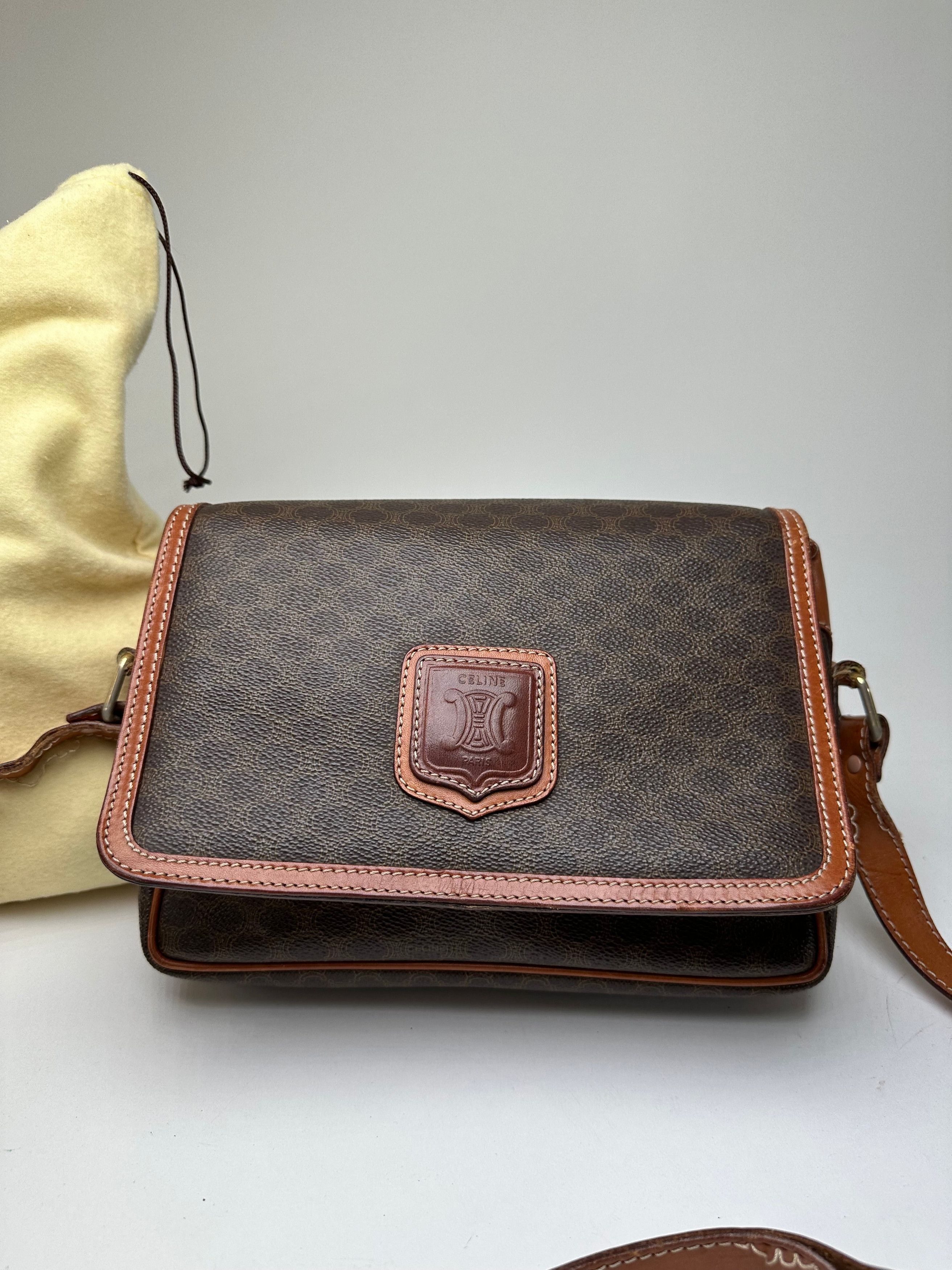 Celine Vintage Macadam Canvas Crossbody Shoulder Bag Dark Brown Size ONE SIZE - 6 Thumbnail