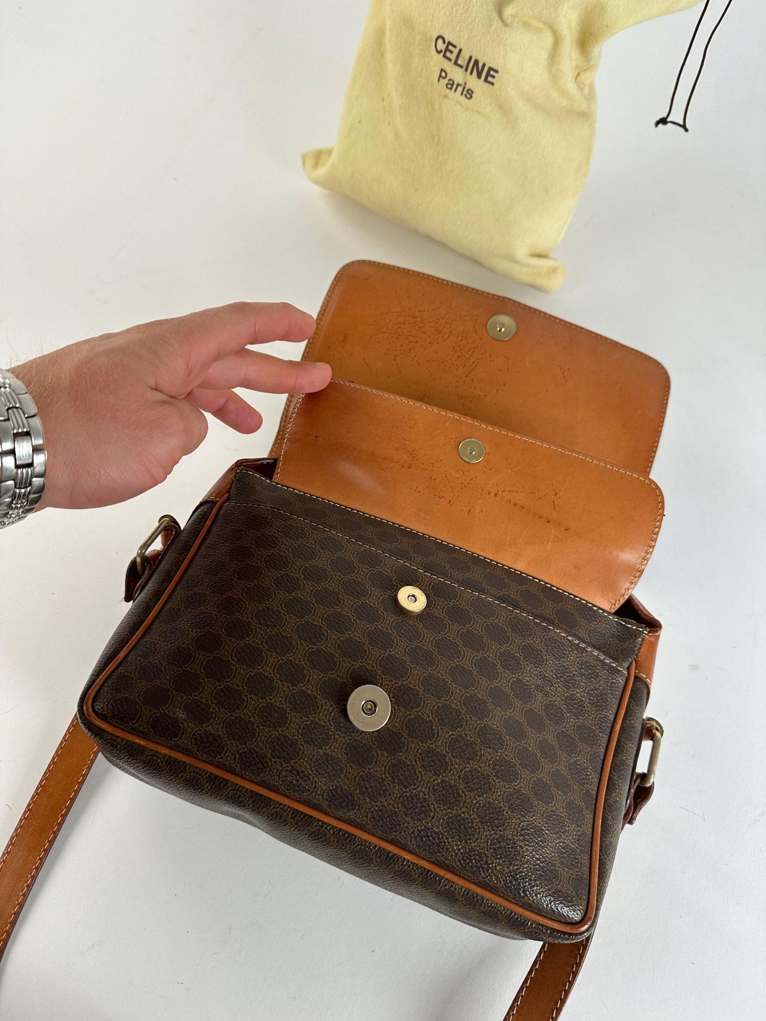 Celine Vintage Macadam Canvas Crossbody Shoulder Bag Dark Brown Size ONE SIZE - 3 Thumbnail
