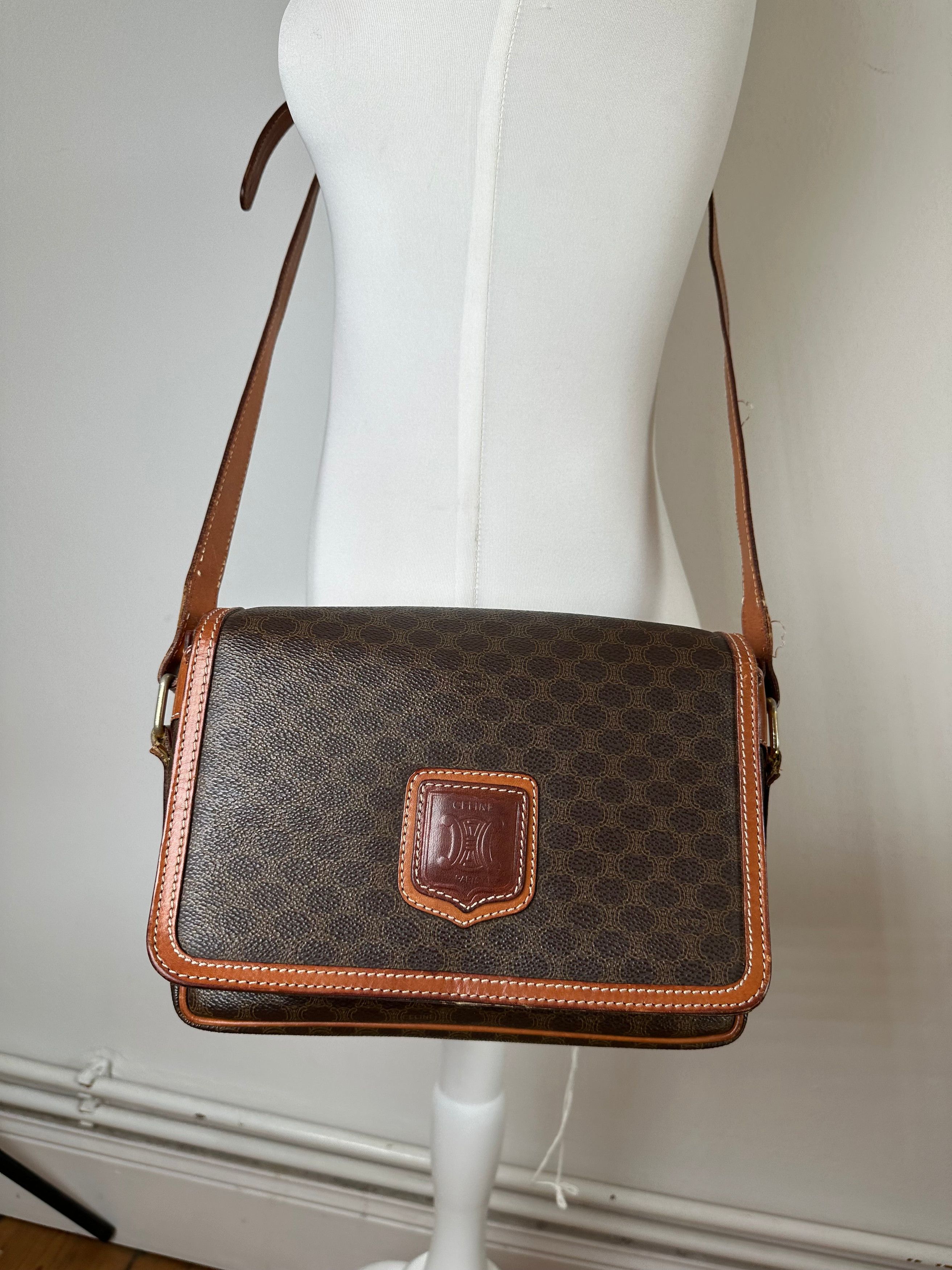 Celine Vintage Macadam Canvas Crossbody Shoulder Bag Dark Brown Size ONE SIZE - 12 Thumbnail