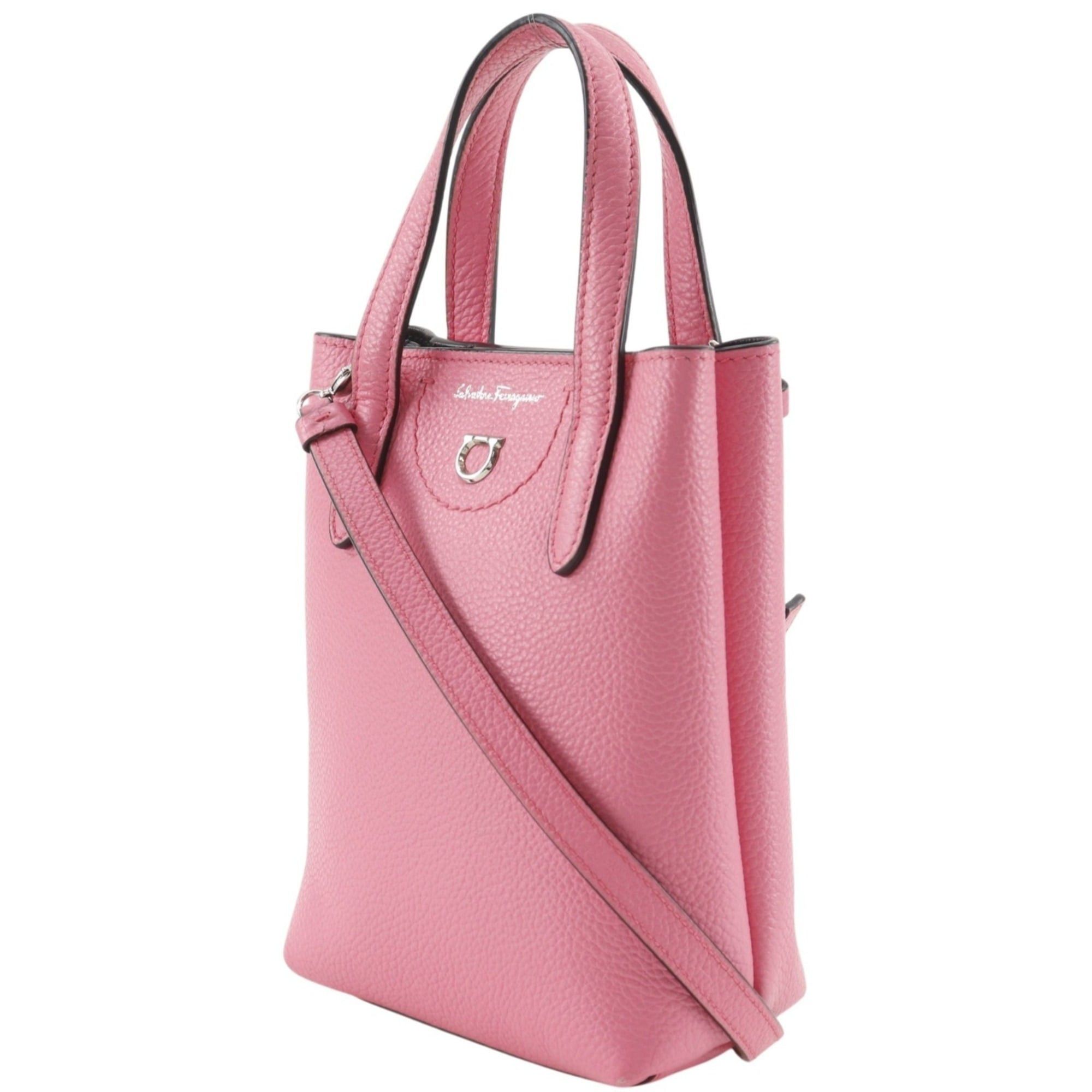 Salvatore Ferragamo Salvatore Ferragamo Gancini Handbag/Shoulder Bag GU-220024 Leather Pink 2-way Snap Button Women's Size ONE SIZE - 2 Thumbnail