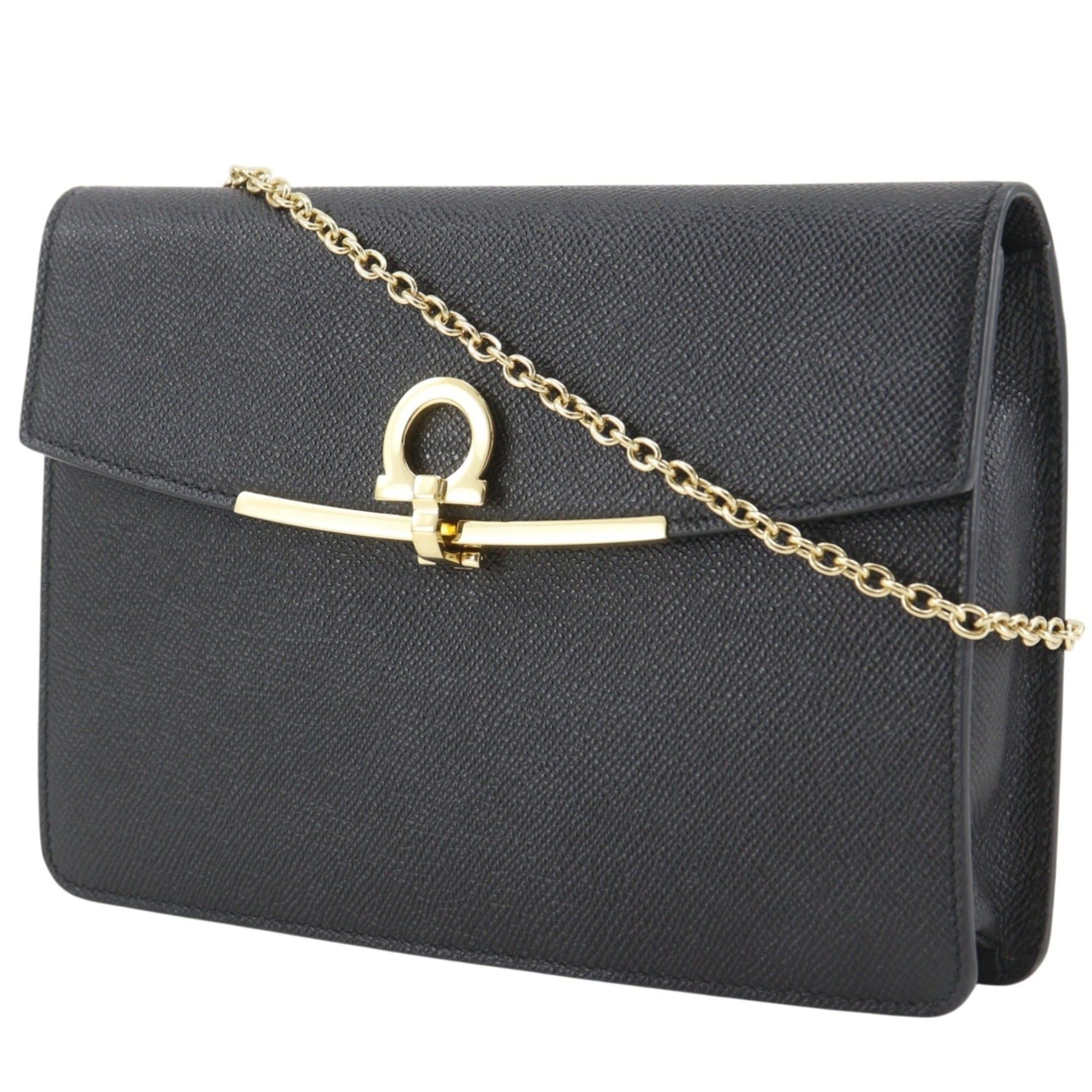 Salvatore Ferragamo Salvatore Ferragamo Gancini Shoulder Bag, Chain 2-Way Clutch, Leather, Black, Flap, Women's Size ONE SIZE - 2 Thumbnail