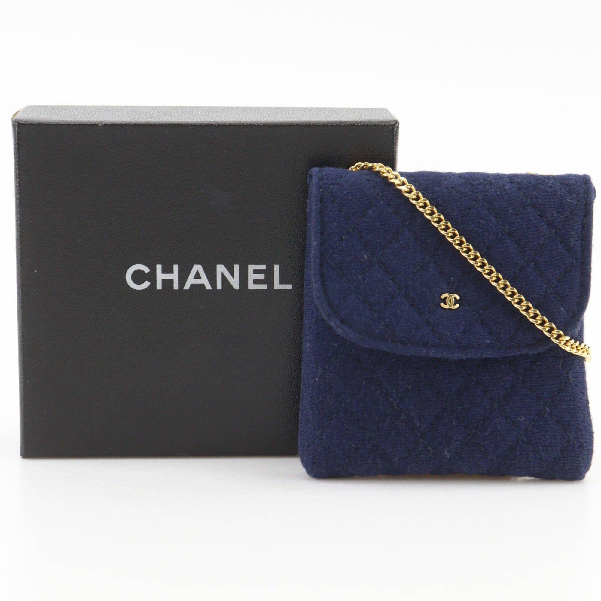 Chanel Chanel Chain Pouch, Micro Matelassé Cotton, Navy, Snap Button, Women's Size ONE SIZE - 16 Thumbnail