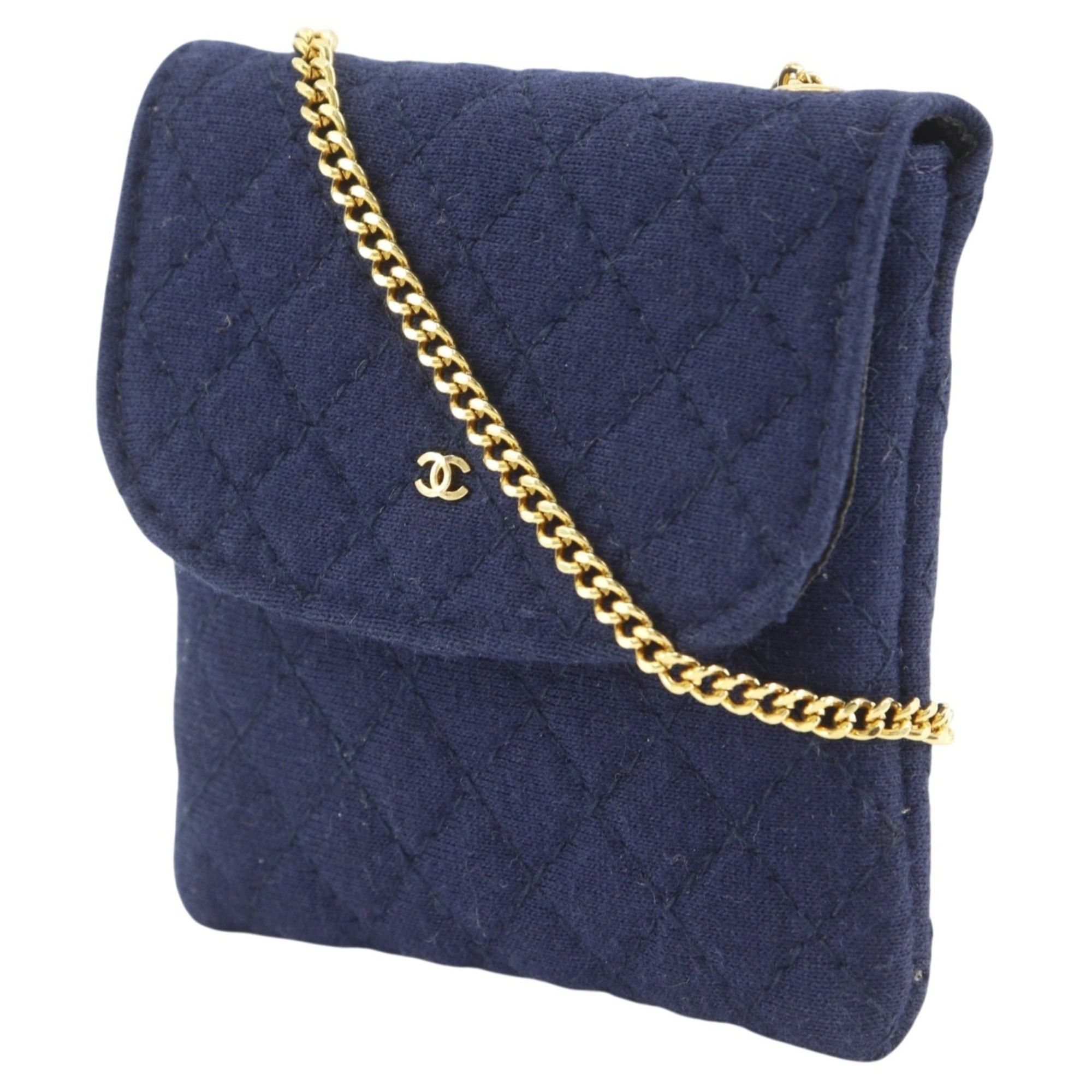 Chanel Chanel Chain Pouch, Micro Matelassé Cotton, Navy, Snap Button, Women's Size ONE SIZE - 2 Thumbnail