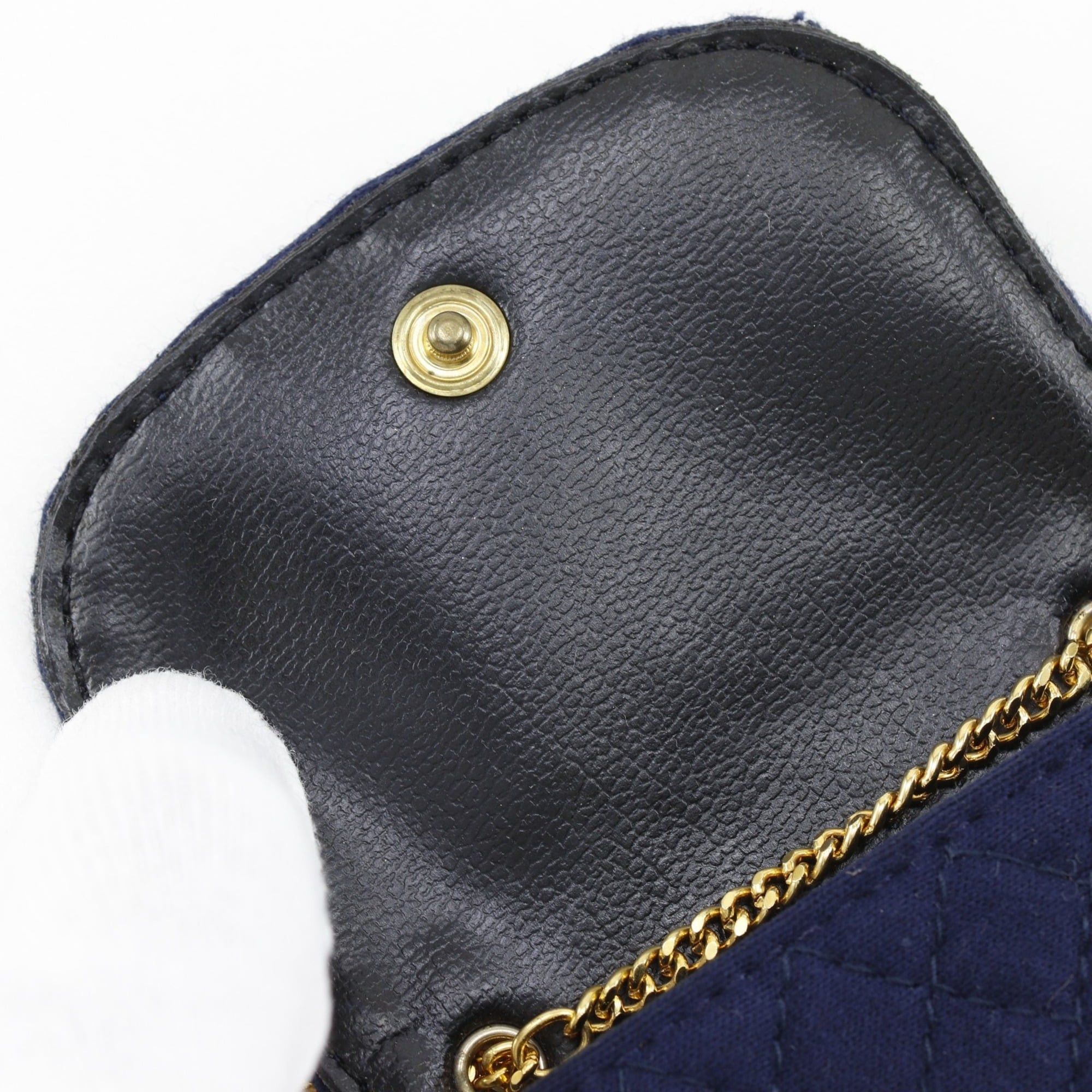 Chanel Chanel Chain Pouch, Micro Matelassé Cotton, Navy, Snap Button, Women's Size ONE SIZE - 7 Thumbnail