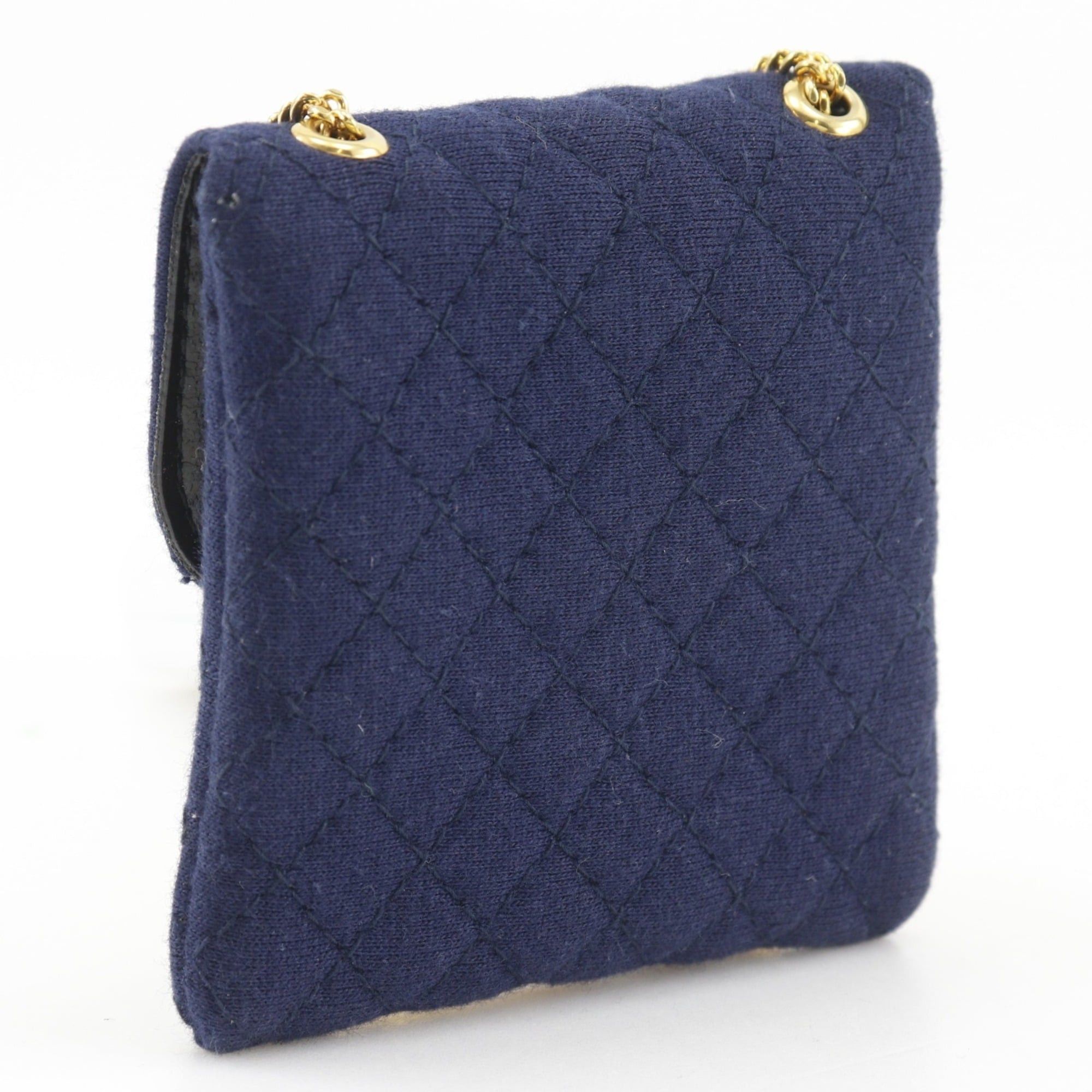 Chanel Chanel Chain Pouch, Micro Matelassé Cotton, Navy, Snap Button, Women's Size ONE SIZE - 3 Thumbnail