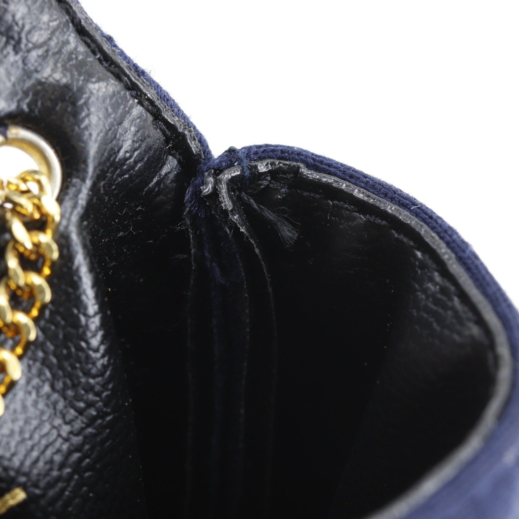 Chanel Chanel Chain Pouch, Micro Matelassé Cotton, Navy, Snap Button, Women's Size ONE SIZE - 8 Thumbnail