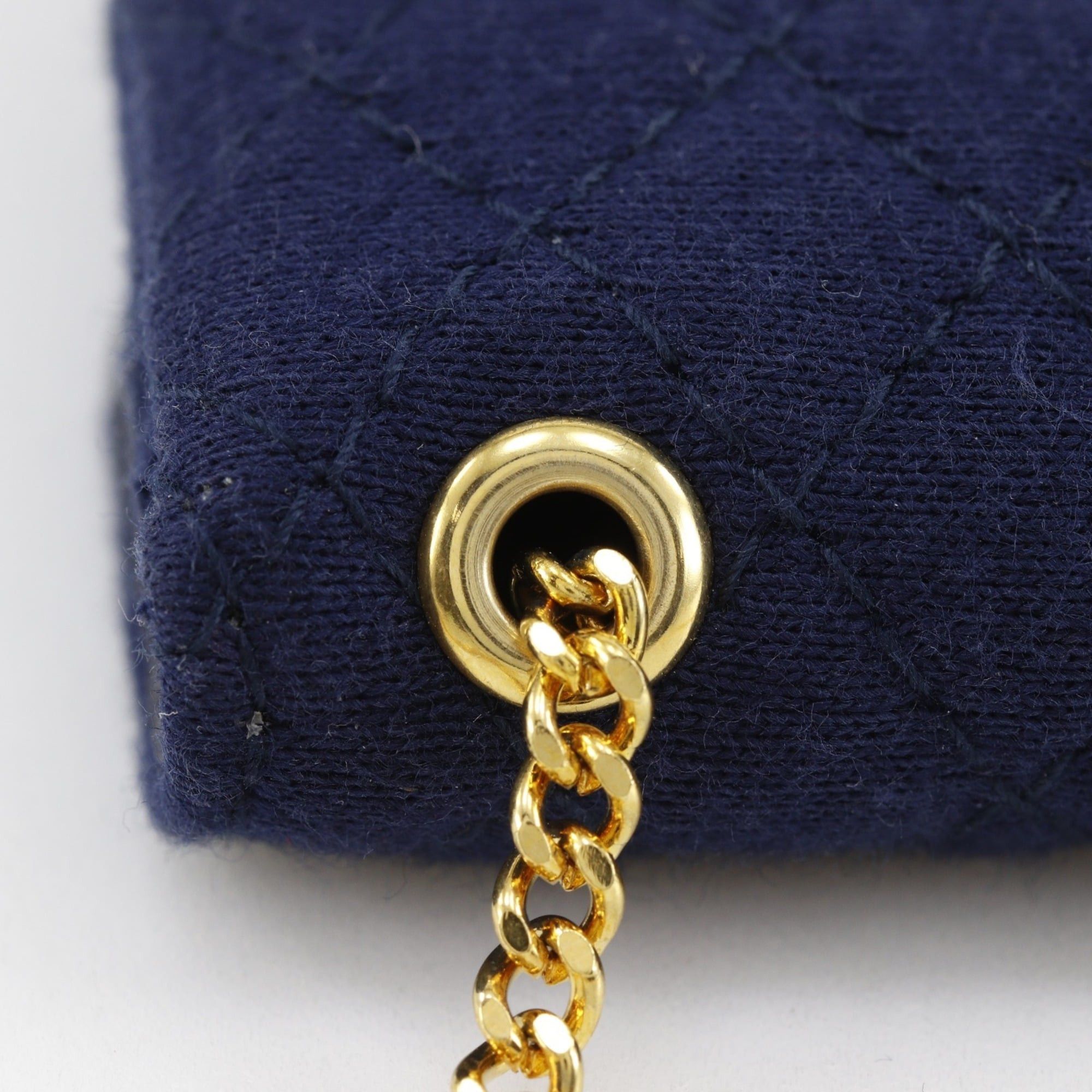 Chanel Chanel Chain Pouch, Micro Matelassé Cotton, Navy, Snap Button, Women's Size ONE SIZE - 11 Thumbnail