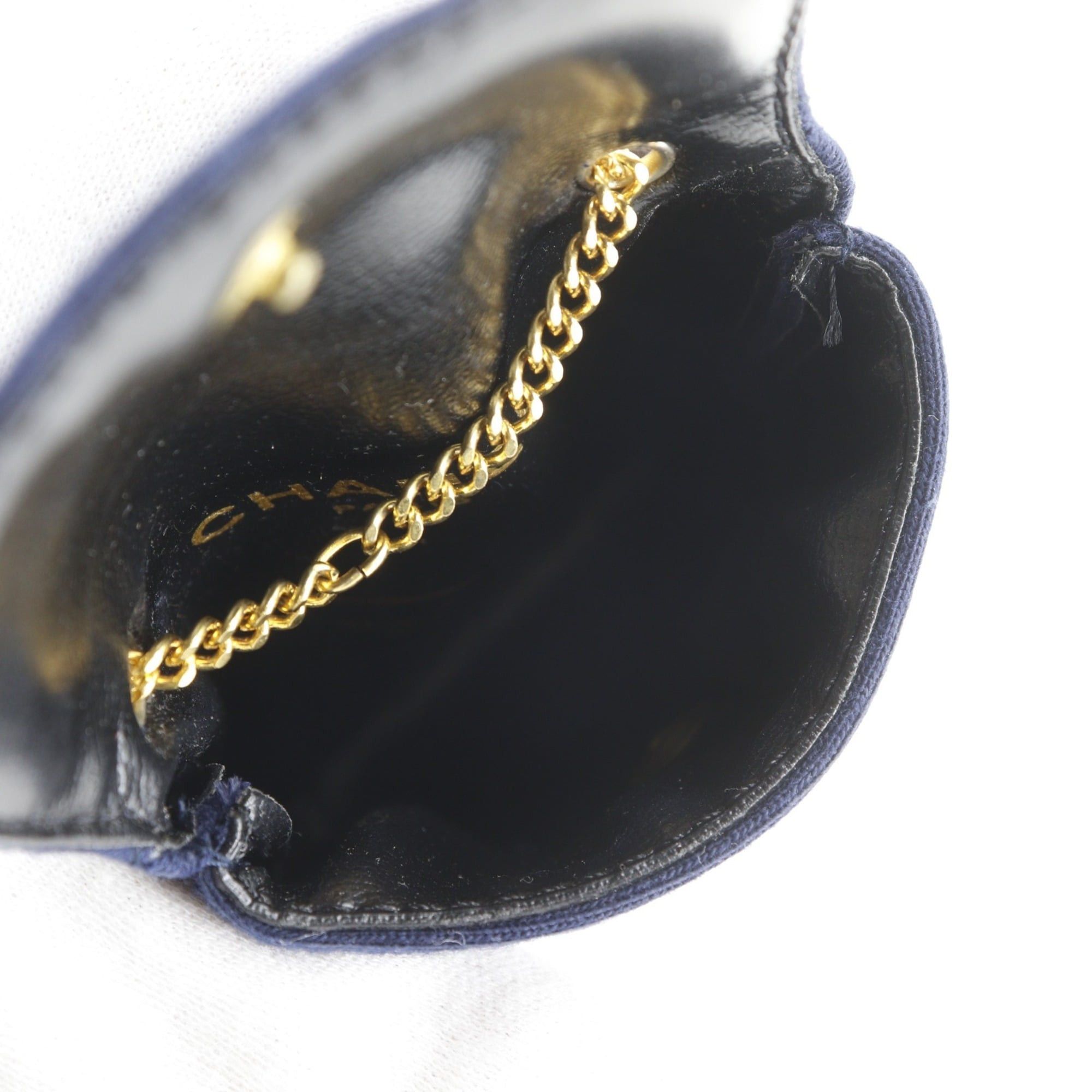 Chanel Chanel Chain Pouch, Micro Matelassé Cotton, Navy, Snap Button, Women's Size ONE SIZE - 6 Thumbnail