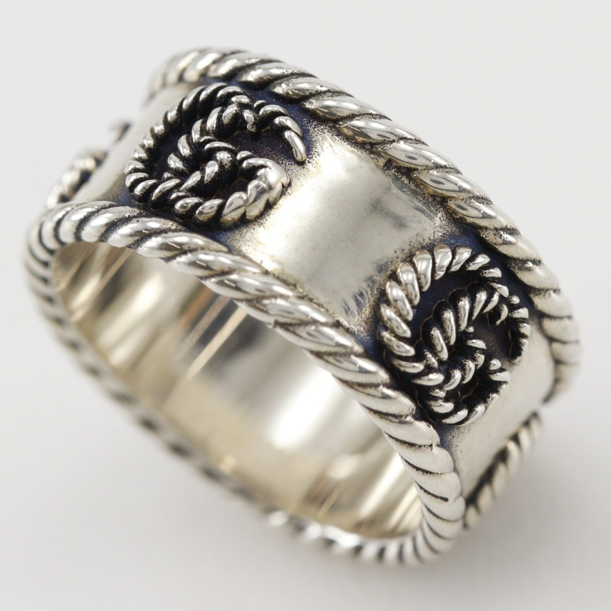 Gucci Gucci Double G Wide Ring, Size 9.5, Sterling Silver 925, Approx. 5.8g, Women's Size ONE SIZE - 3 Thumbnail