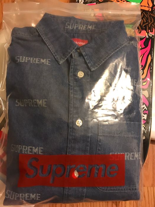Supreme Supreme Logo Denim Shirt Blue - Size S - SS19 | Grailed