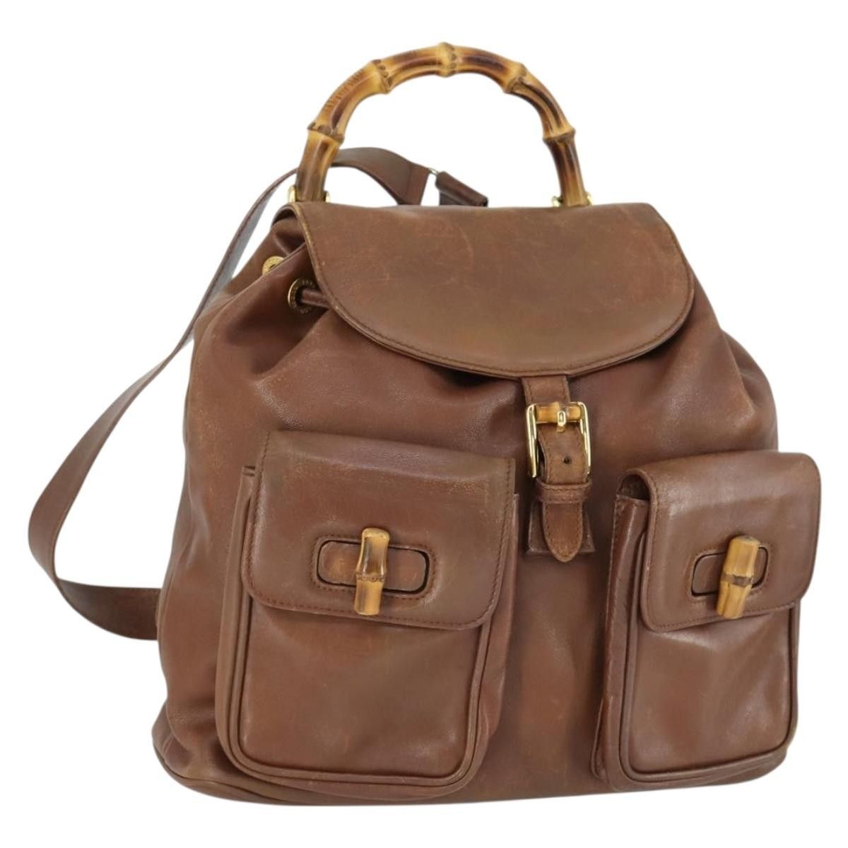 Gucci Gucci Vintage Bamboo Backpack Leather Size ONE SIZE - 16 Thumbnail