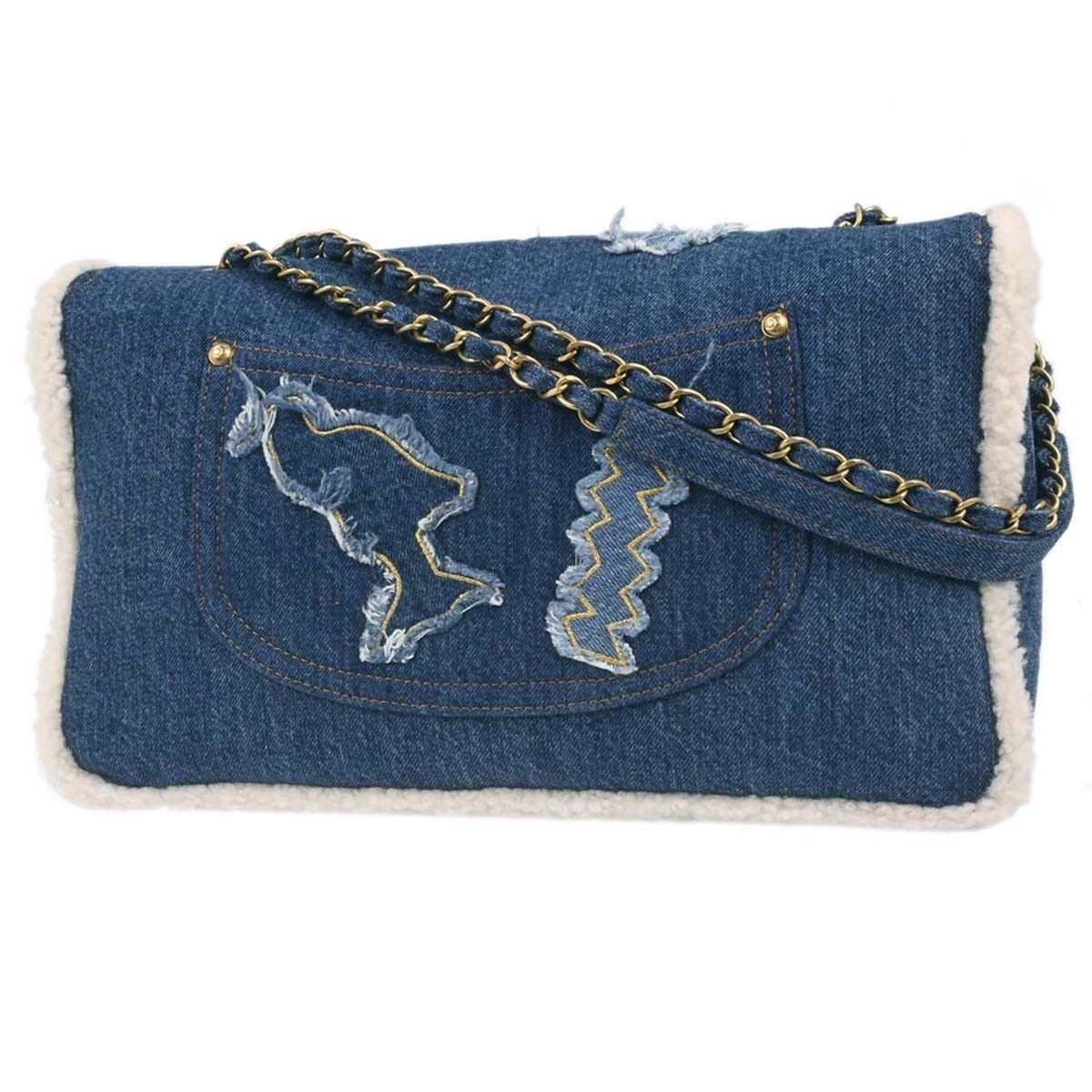 Chanel Chanel Egyptian Hieroglyph Flap Bag Denim and Shearling Size ONE SIZE - 2 Thumbnail