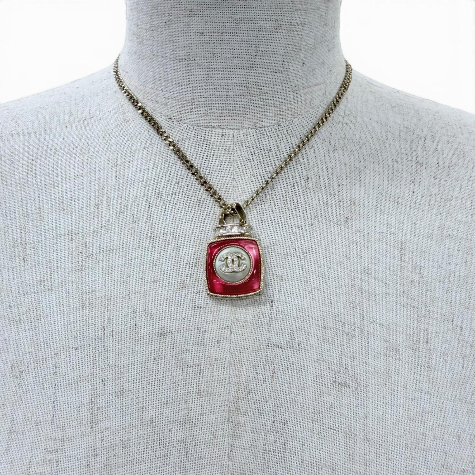 Chanel CHANEL A22C Coco Mark Rhinestone Perfume Motif Pendant Necklace, Gold and Pink, Made in France, Women's Size ONE SIZE - 3 Thumbnail