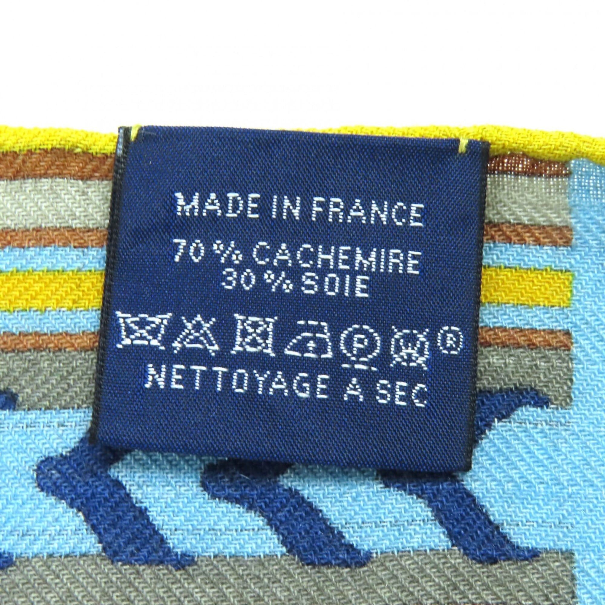 Hermes HERMES Rectangle BRIDES ET GRIS (Bridles and Charms) Cashmere Silk Fringe Scarf/Muffler/Stole/Muffler in Beige, Blue, Yellow. Comes with a box. Made France. Recommended for both women men. Size ONE SIZE - 8 Thumbnail