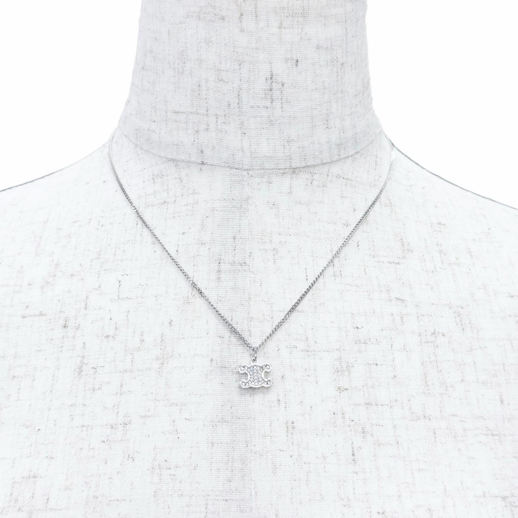 Celine CELINE 460GB6BZI Triomphe Rhinestone Necklace, Silver, Made in Italy, Women's, with Box and Dust Bag. Size ONE SIZE - 3 Thumbnail