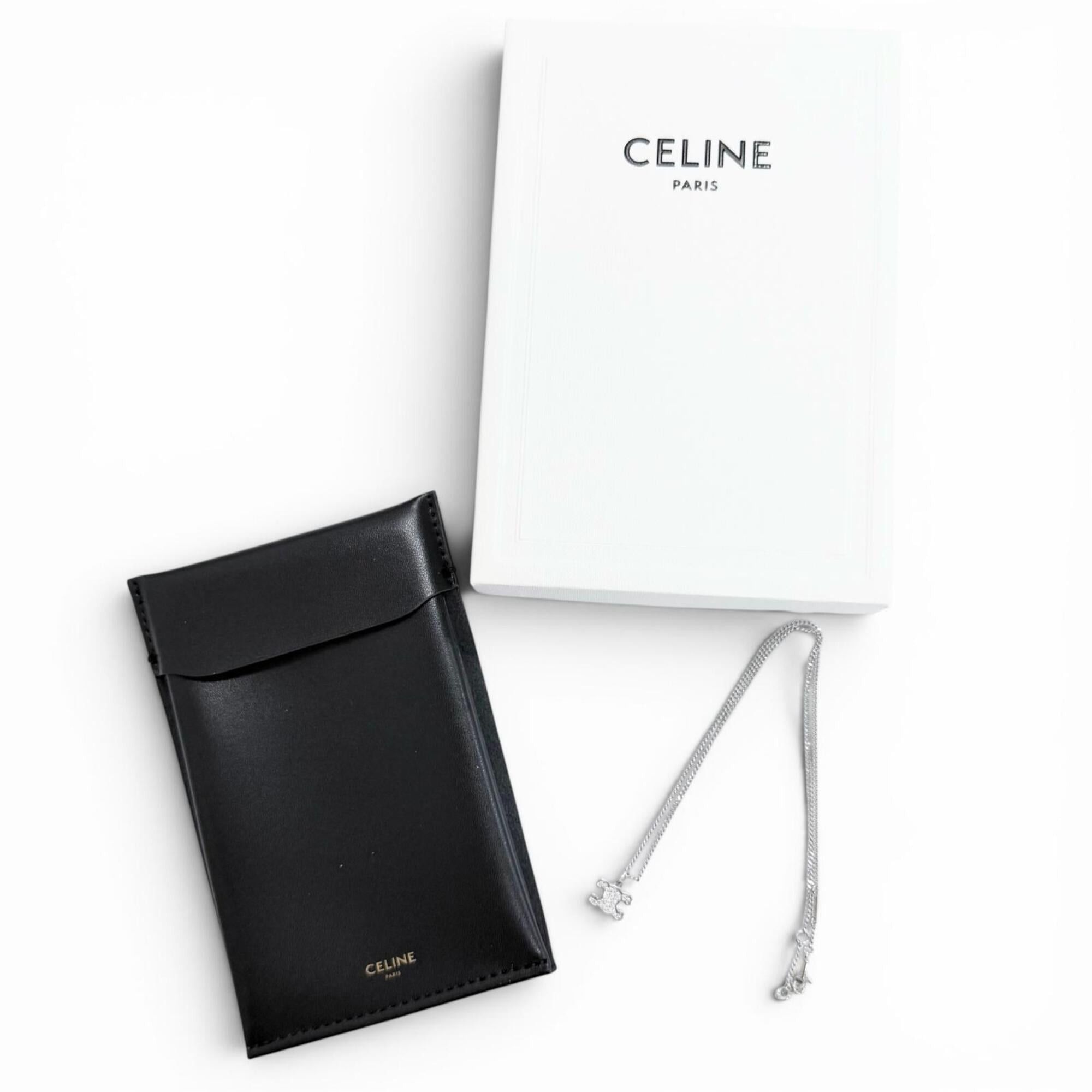 Celine CELINE 460GB6BZI Triomphe Rhinestone Necklace, Silver, Made in Italy, Women's, with Box and Dust Bag. Size ONE SIZE - 2 Thumbnail