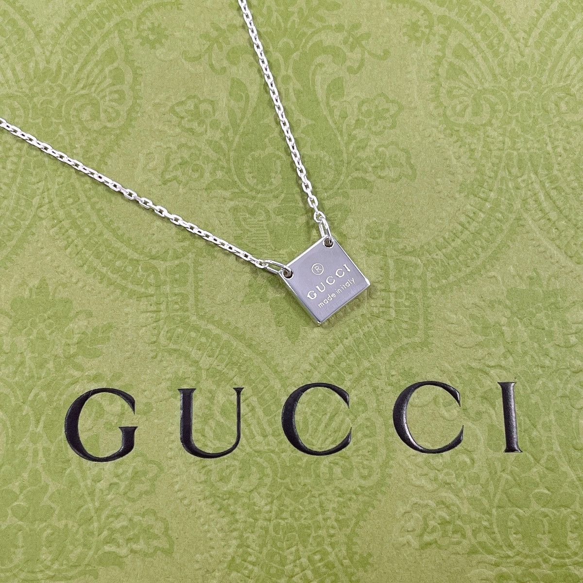 Gucci Gucci Gucci Silver Square Logo Pendant Necklace Precious Metal Necklace DUTY FREE for USA Size ONE SIZE - 2 Thumbnail