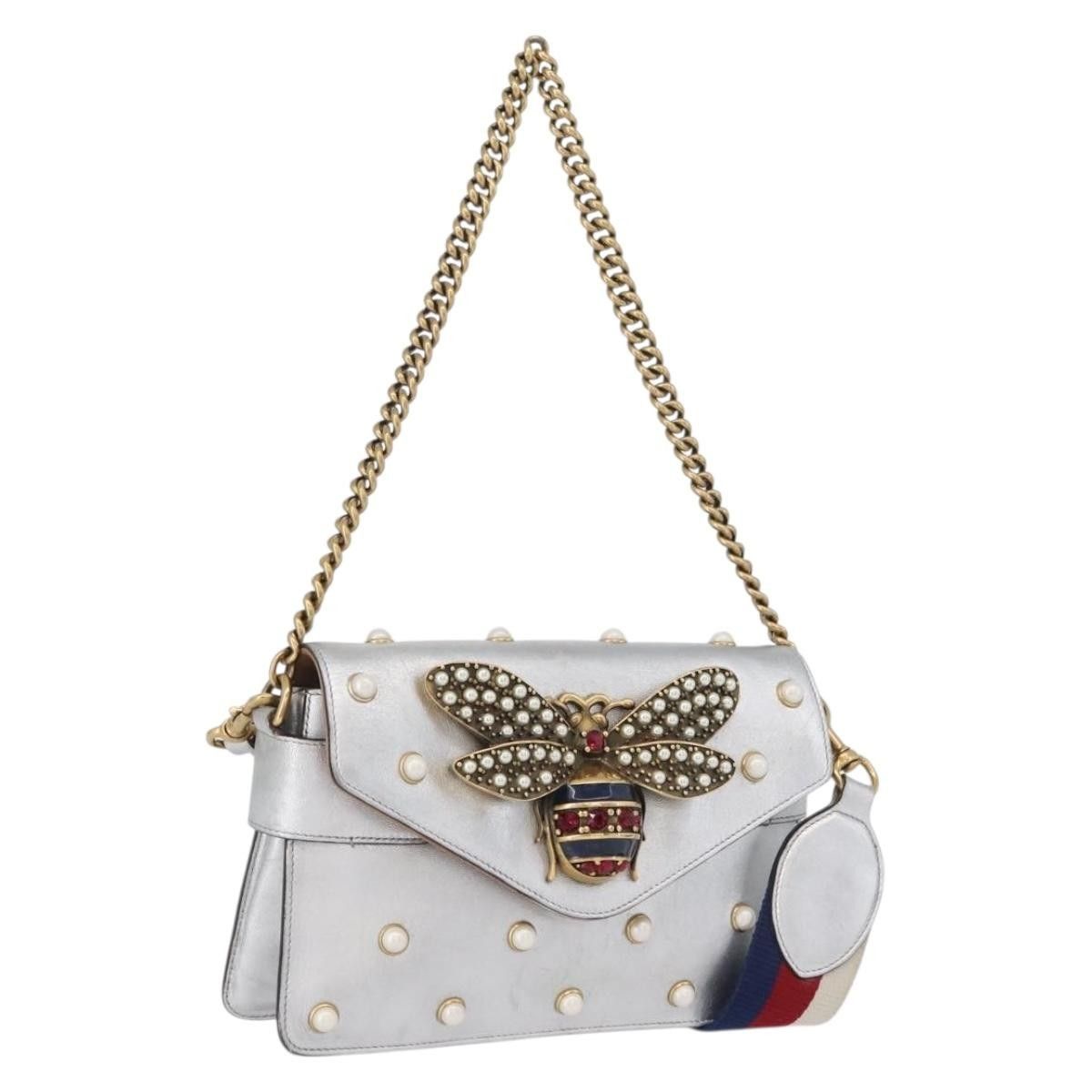 Gucci Gucci Broadway Pearly Bee Embellished Leather Size ONE SIZE - 13 Thumbnail