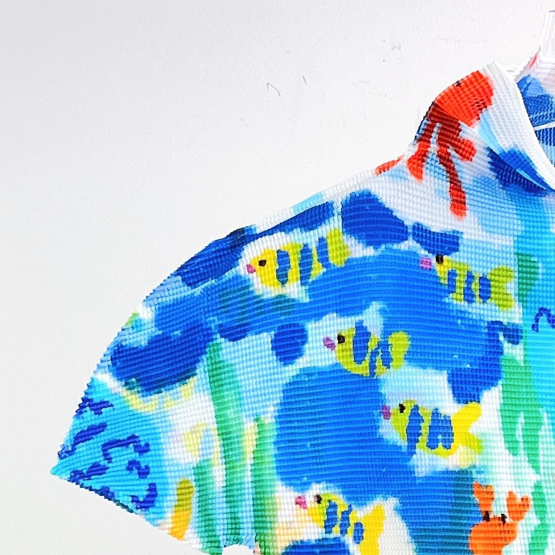 Issey Miyake Issey Miyake Marine Print Pleated Short Sleeve Top One Size Size ONE SIZE - 3 Thumbnail