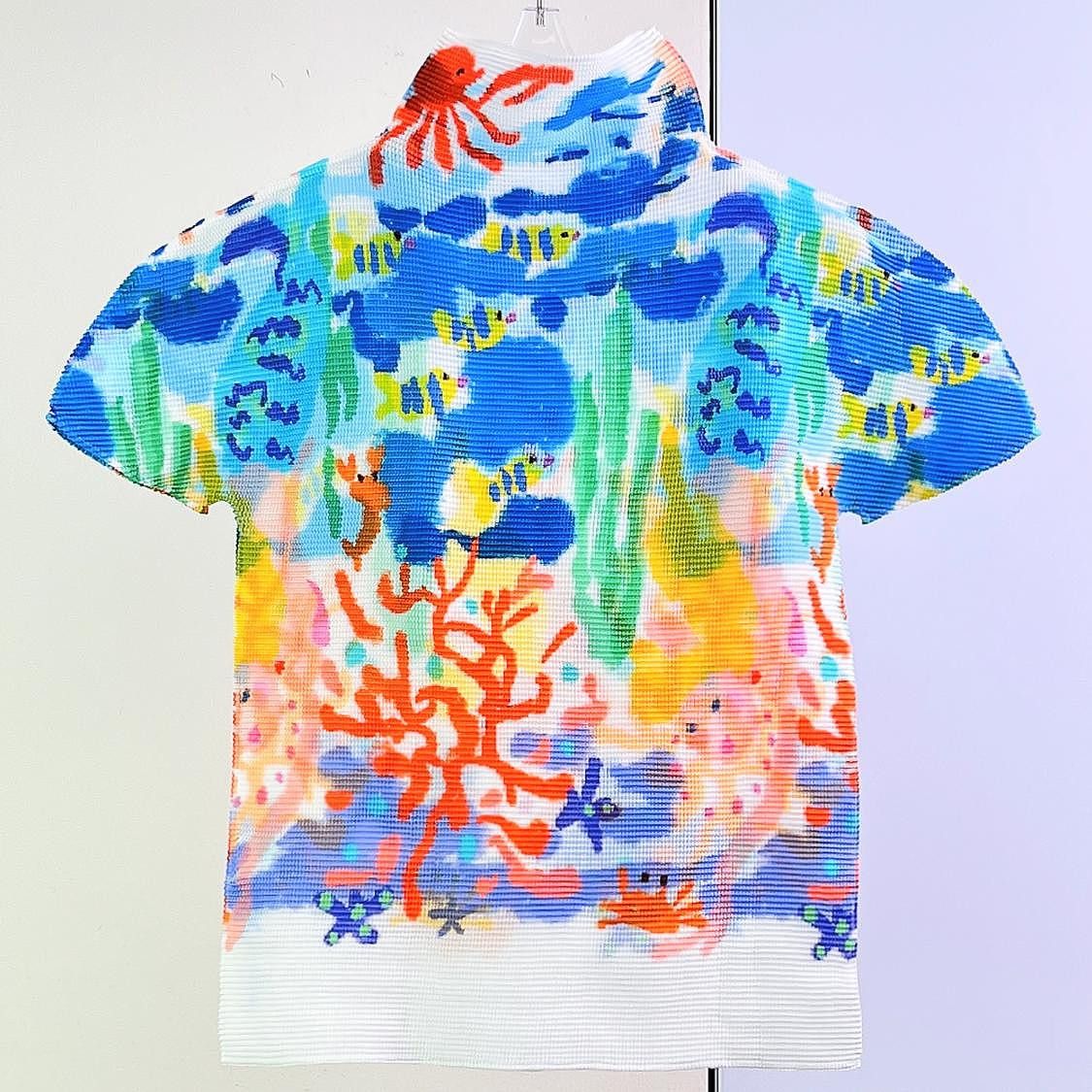 Issey Miyake Issey Miyake Marine Print Pleated Short Sleeve Top One Size Size ONE SIZE - 2 Thumbnail
