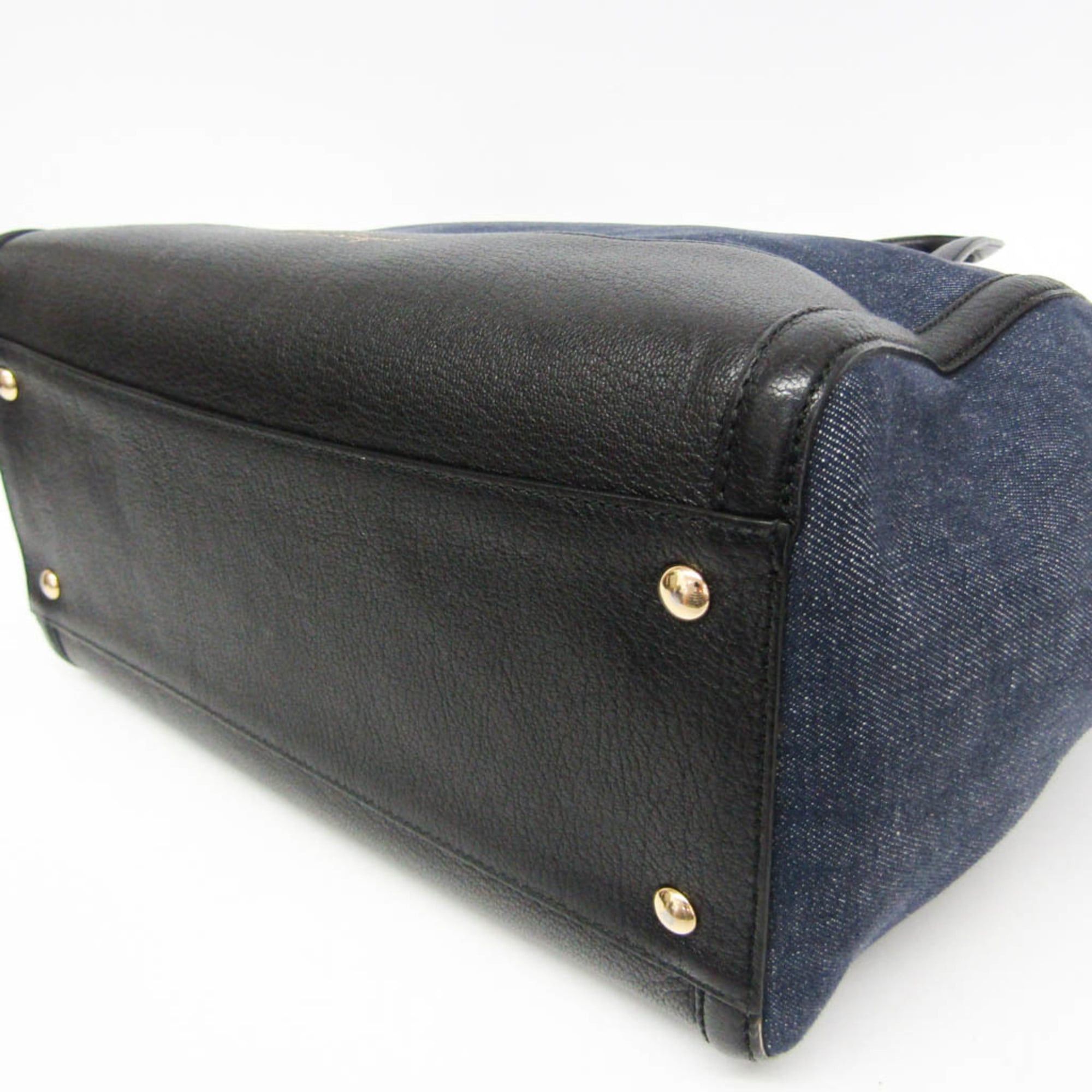 Salvatore Ferragamo Salvatore Ferragamo Gancini Amy EZ-21 F759 Women's Denim,Leather Tote Bag Black,Navy Size ONE SIZE - 6 Thumbnail