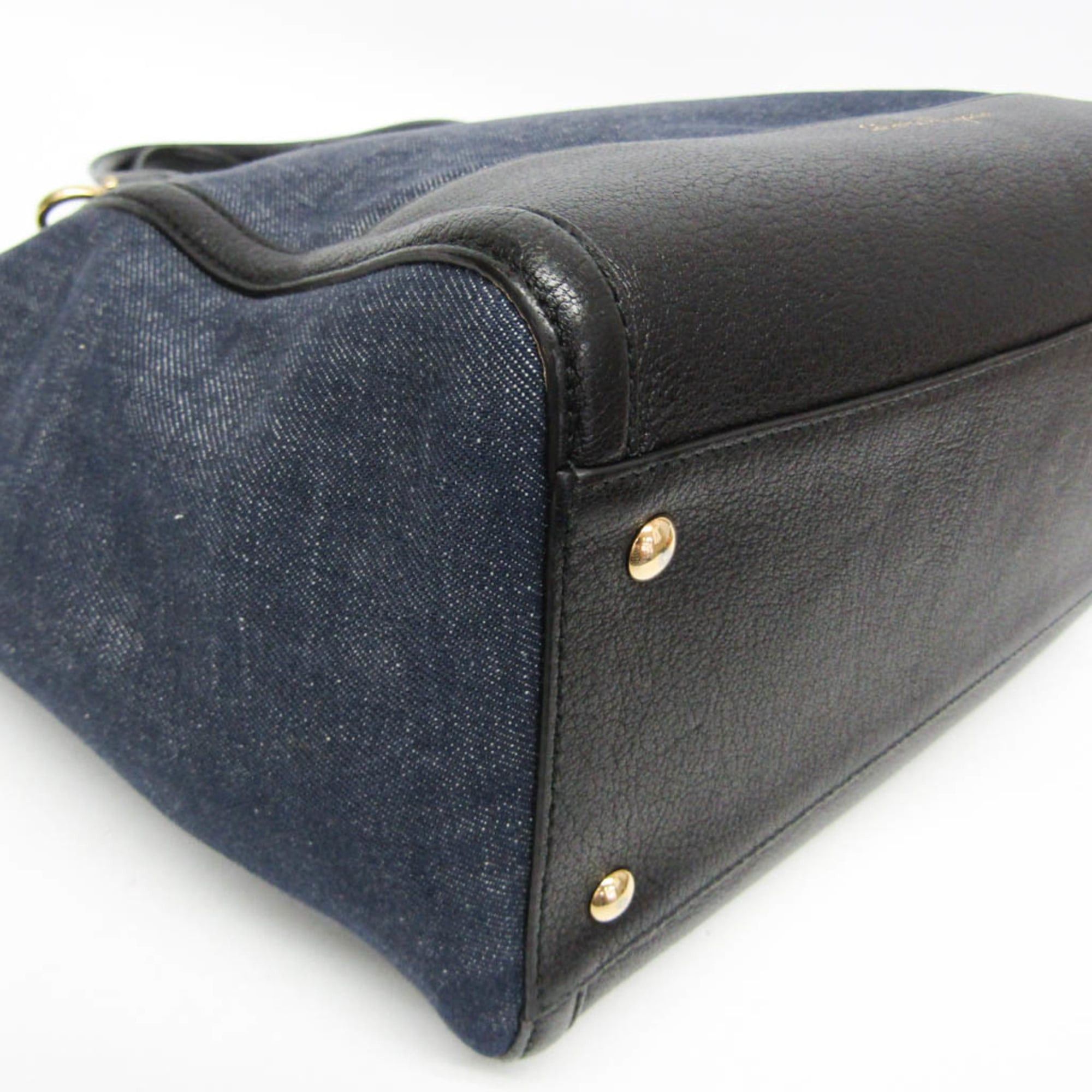 Salvatore Ferragamo Salvatore Ferragamo Gancini Amy EZ-21 F759 Women's Denim,Leather Tote Bag Black,Navy Size ONE SIZE - 5 Thumbnail