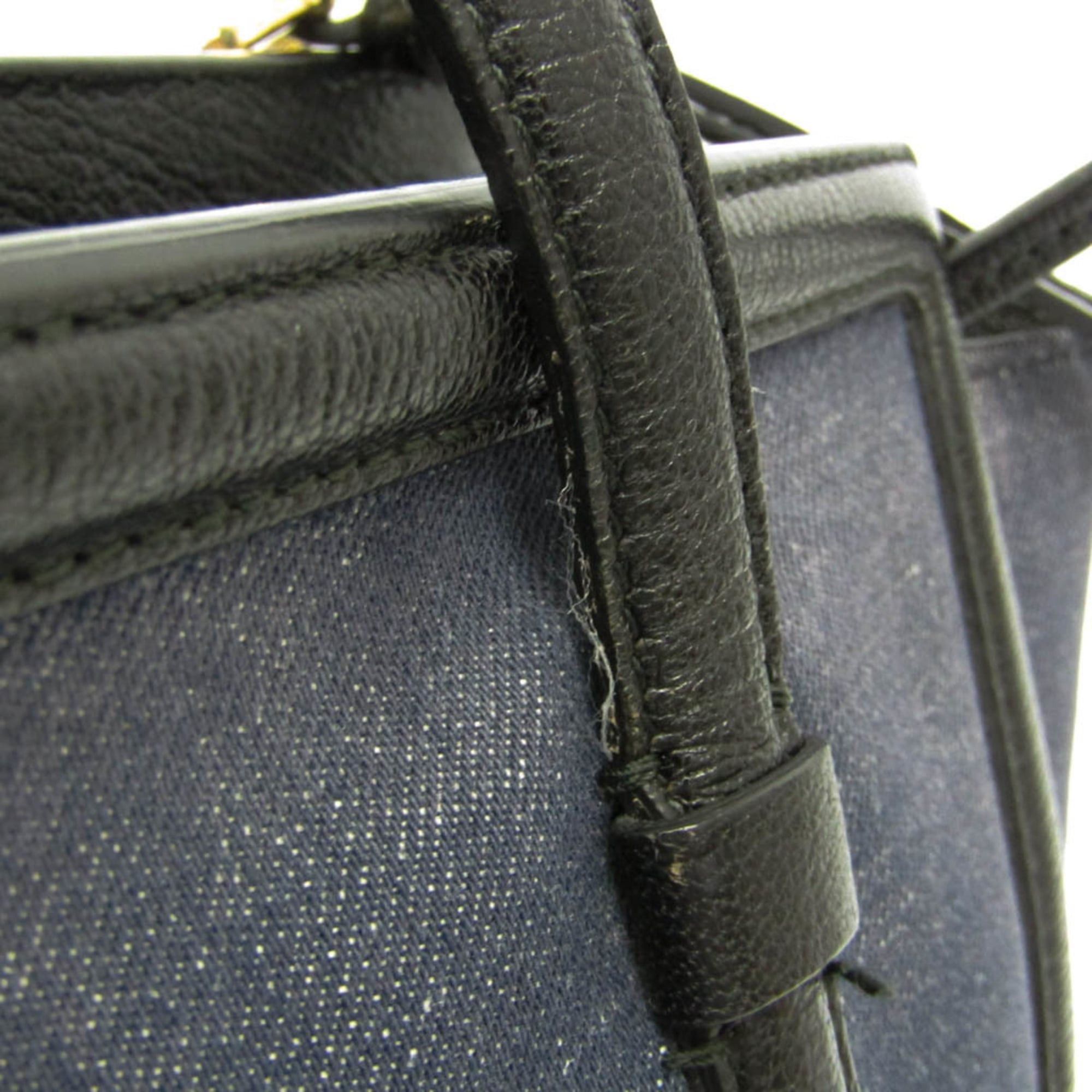 Salvatore Ferragamo Salvatore Ferragamo Gancini Amy EZ-21 F759 Women's Denim,Leather Tote Bag Black,Navy Size ONE SIZE - 9 Thumbnail