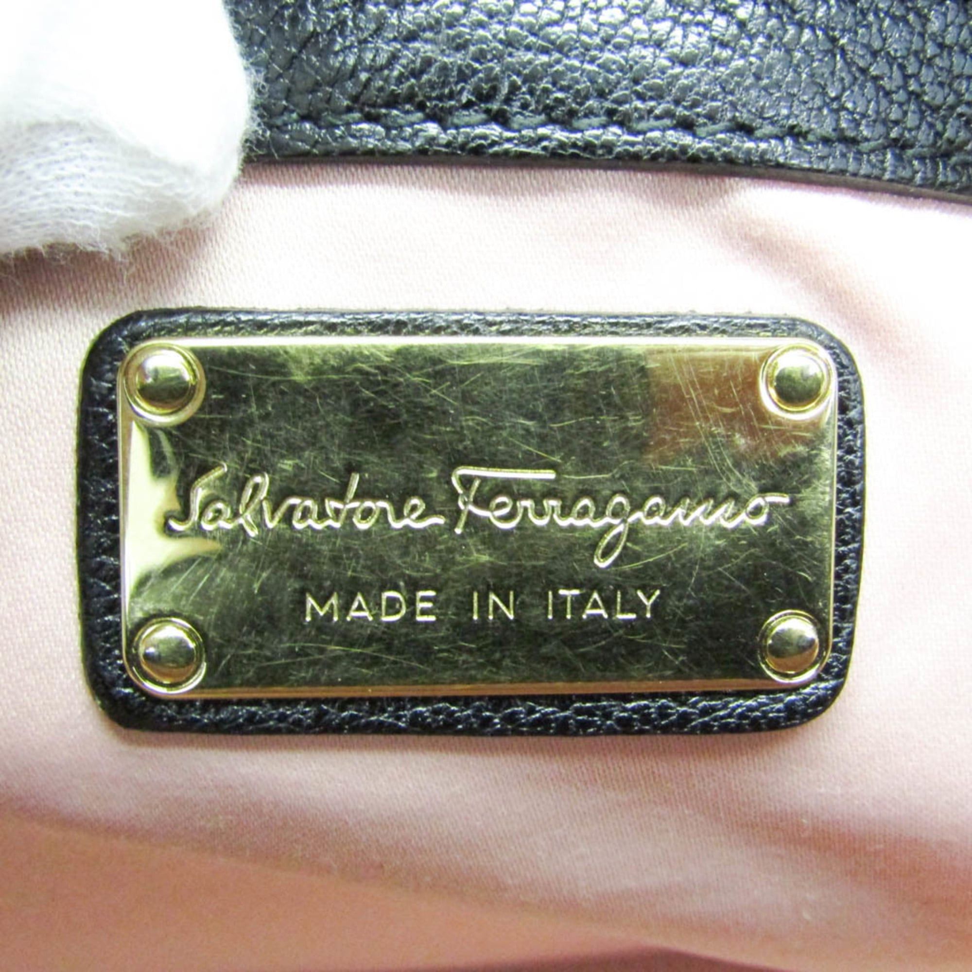 Salvatore Ferragamo Salvatore Ferragamo Gancini Amy EZ-21 F759 Women's Denim,Leather Tote Bag Black,Navy Size ONE SIZE - 14 Thumbnail